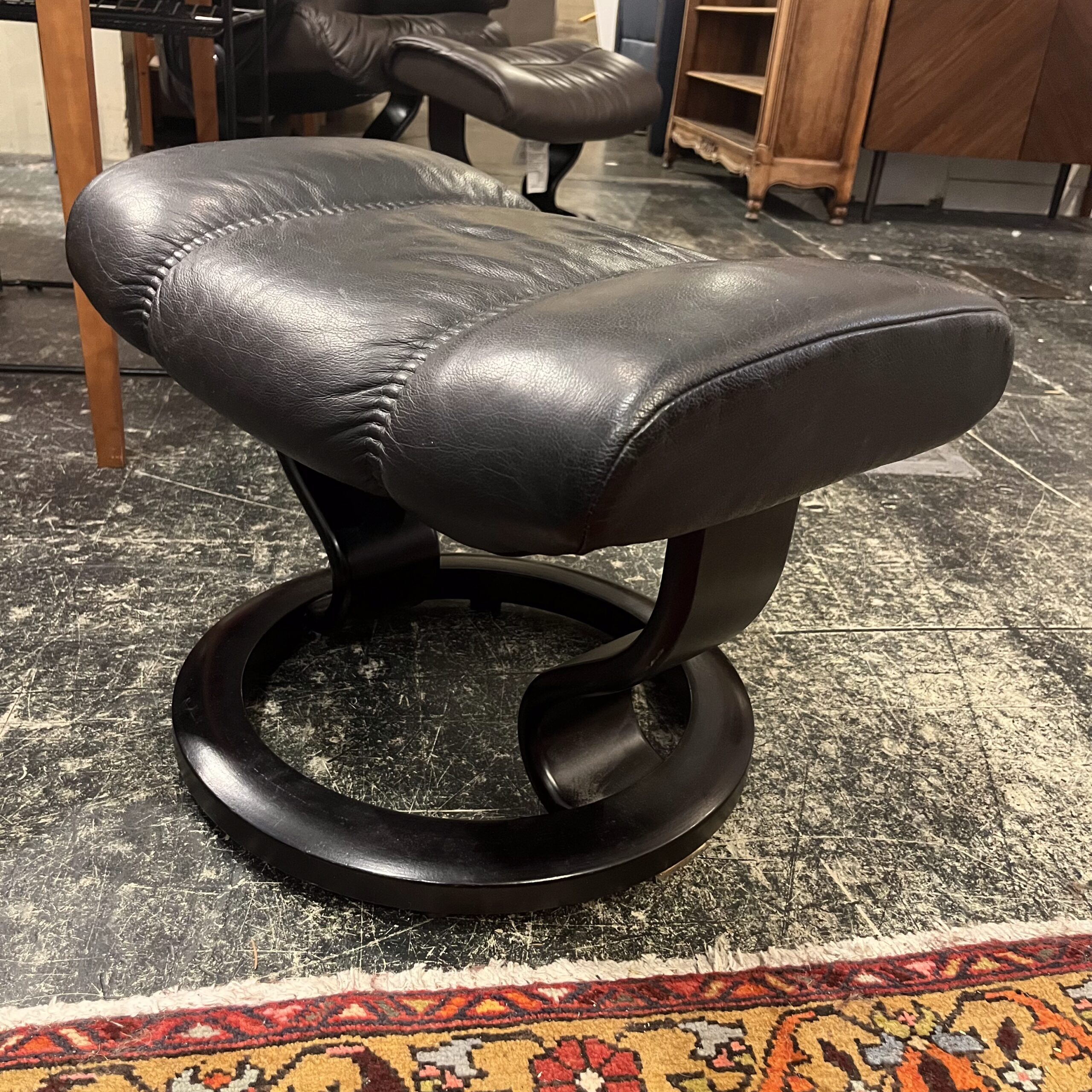 Black Leather Stressless Recliner with Ottoman - Coast Consignment