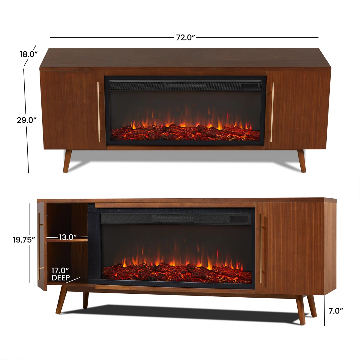 Real Flame 'Morris' 72" Sideboard with Electric Fireplace - Coast Consignment