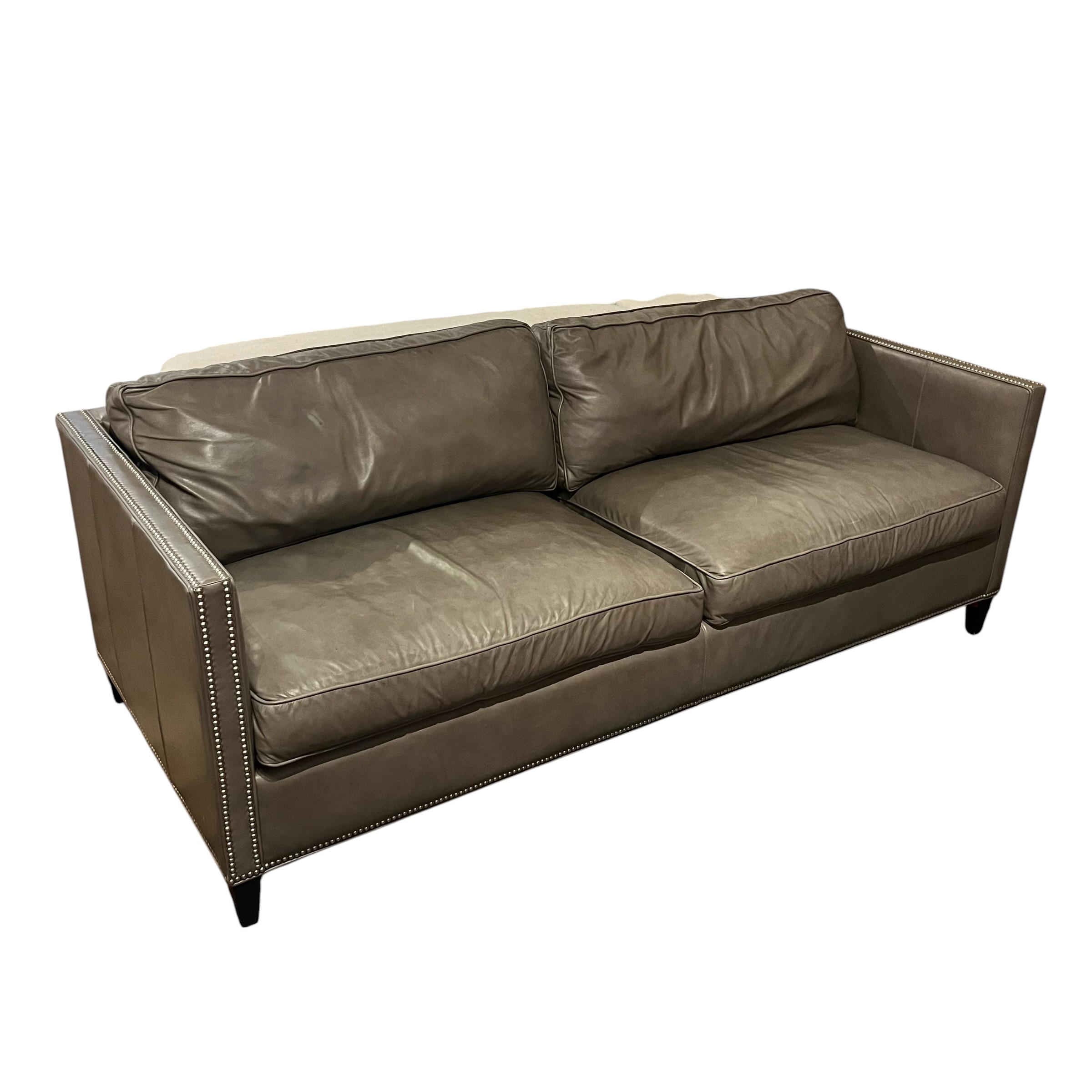 Cottswood Interiors Grey Leather Sofa with Nailhead Detailing - Coast Consignment - image 1