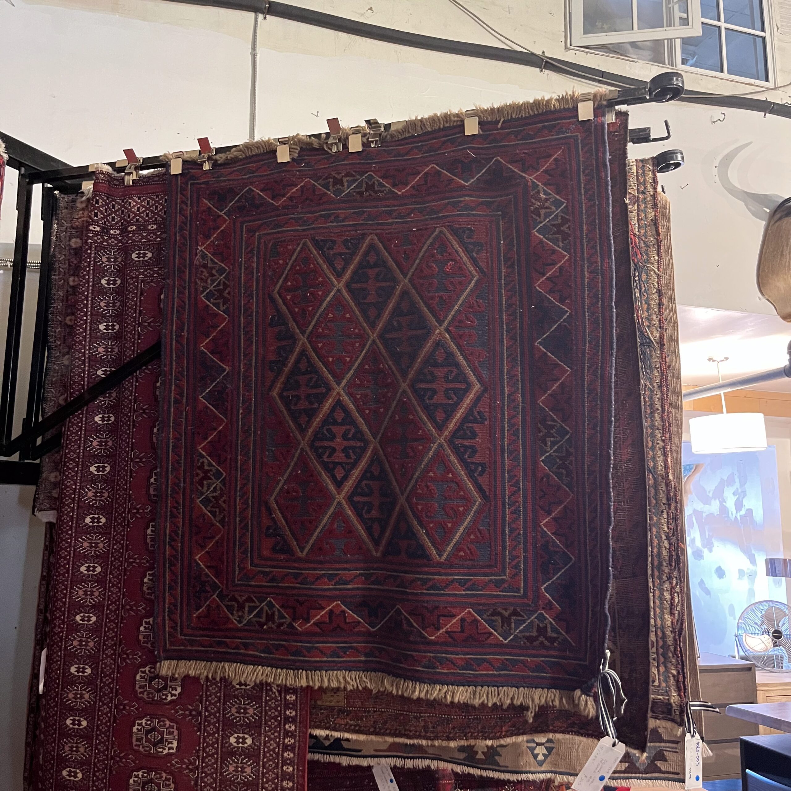 Square Wool Afghan Rug - 3'8x4'1