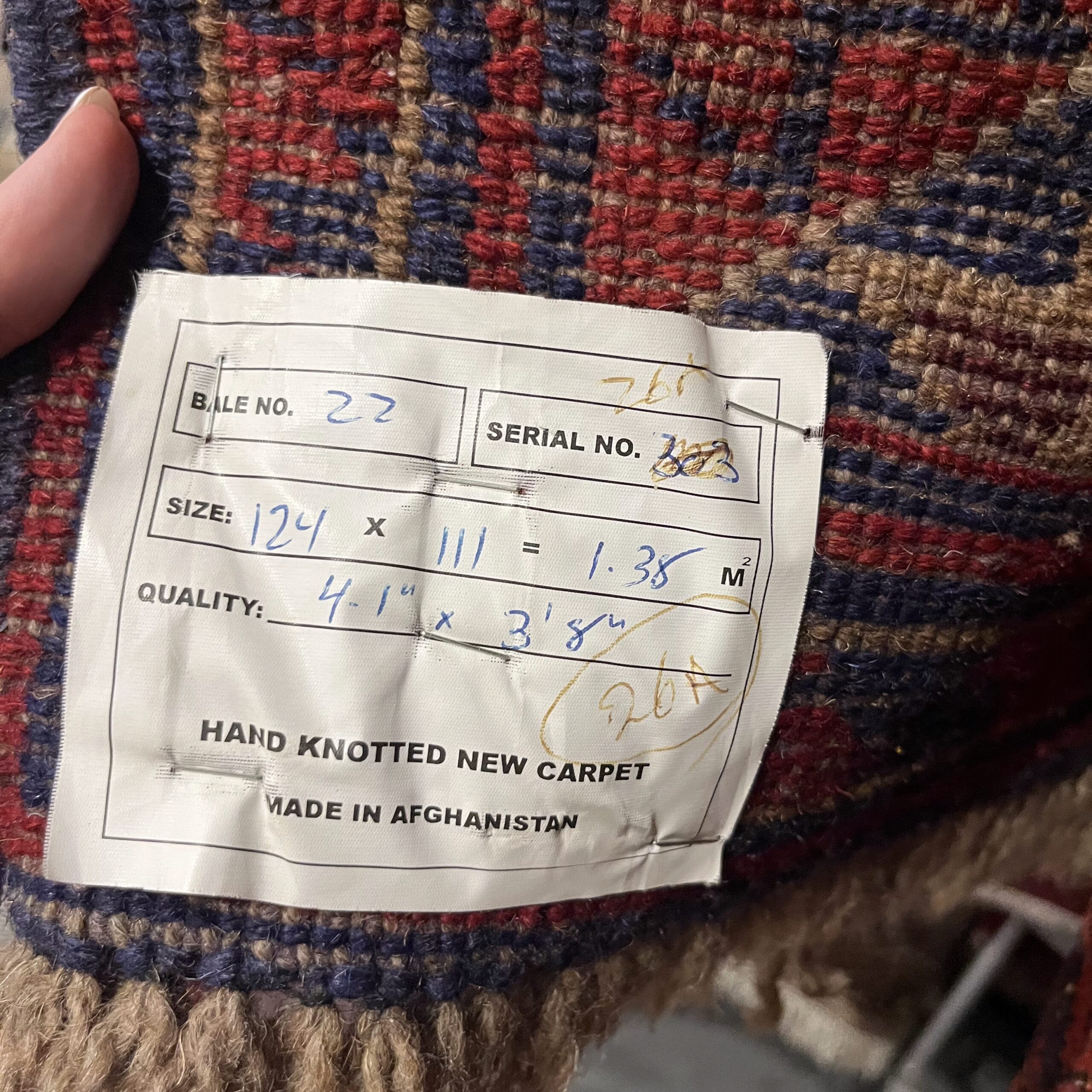 Square Wool Afghan Rug - 3'8x4'1