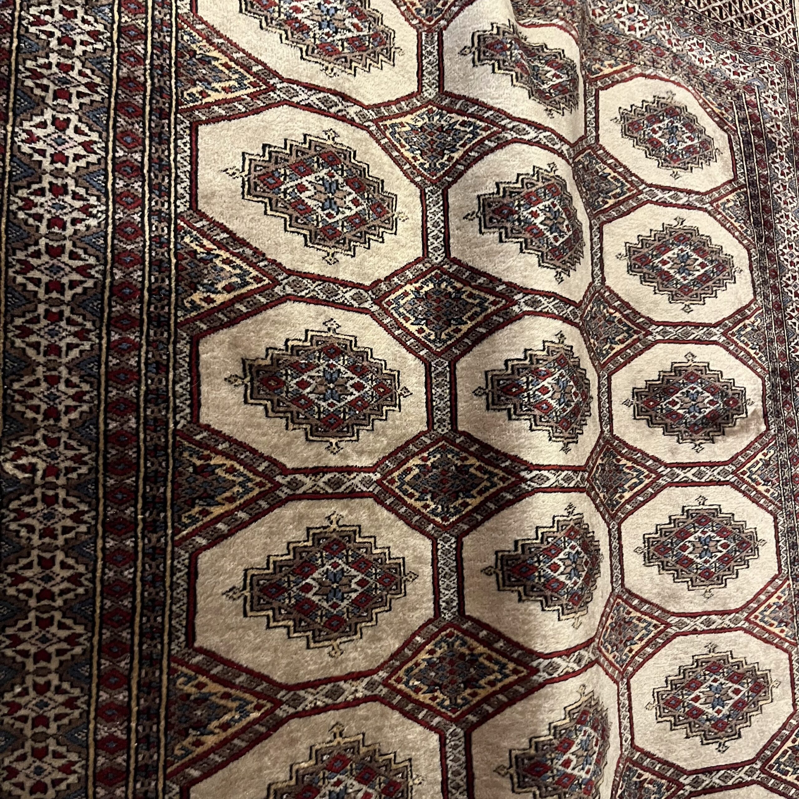 Red &amp; Beige Wool Bokhara Rug - 4'11x7'7 - Coast Consignment