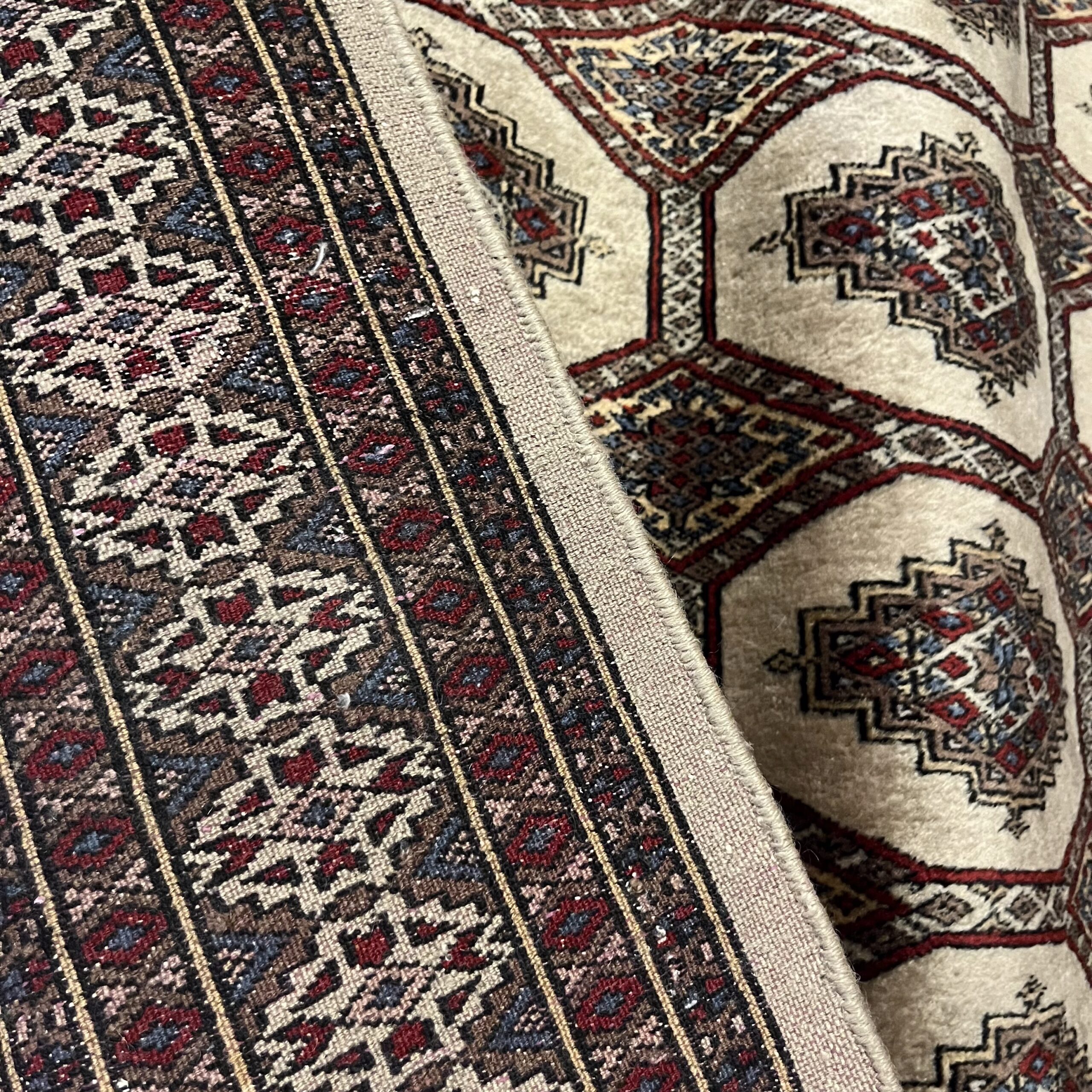 Red &amp; Beige Wool Bokhara Rug - 4'11x7'7 - Coast Consignment