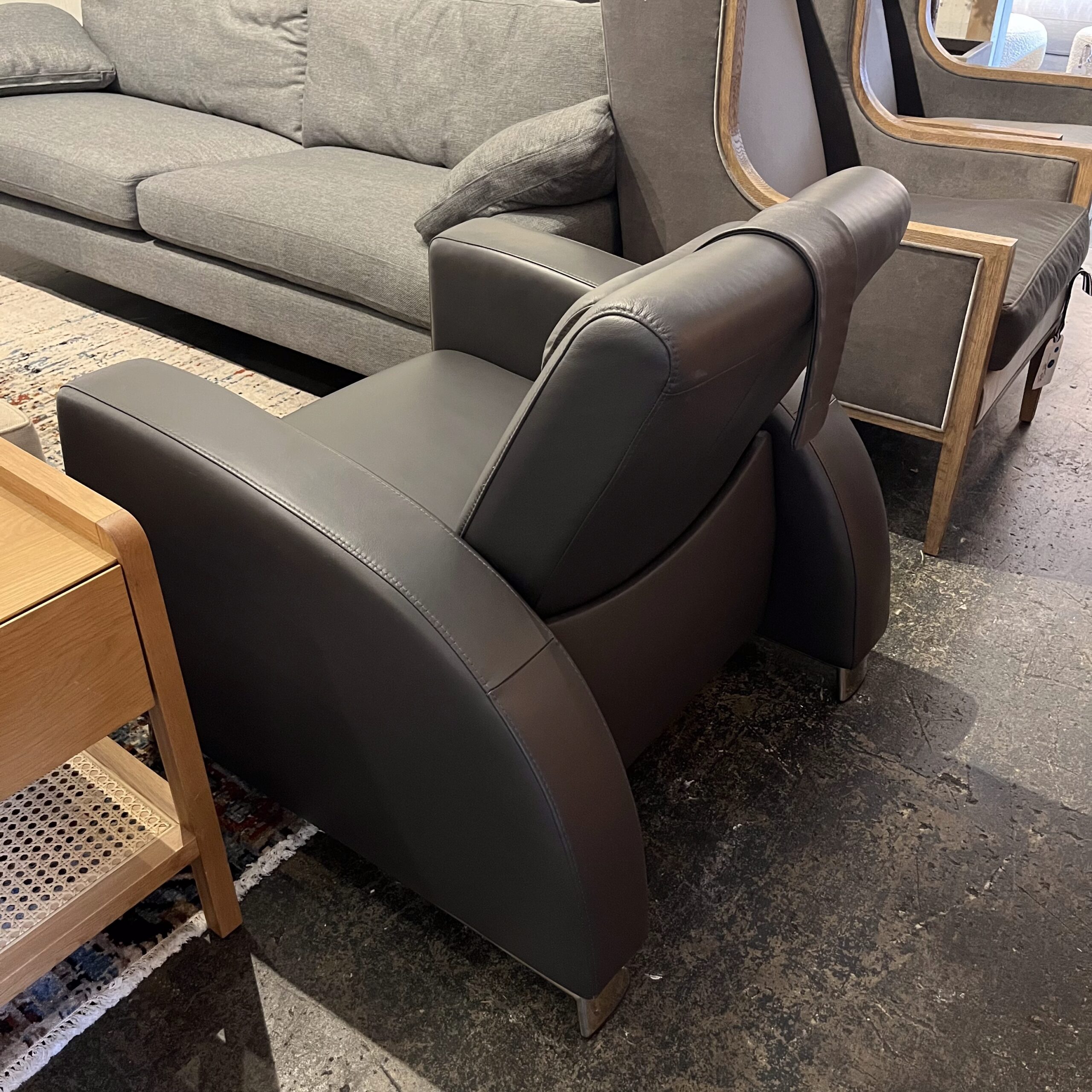Stressless Recliner in Grey Leather - Coast Consignment