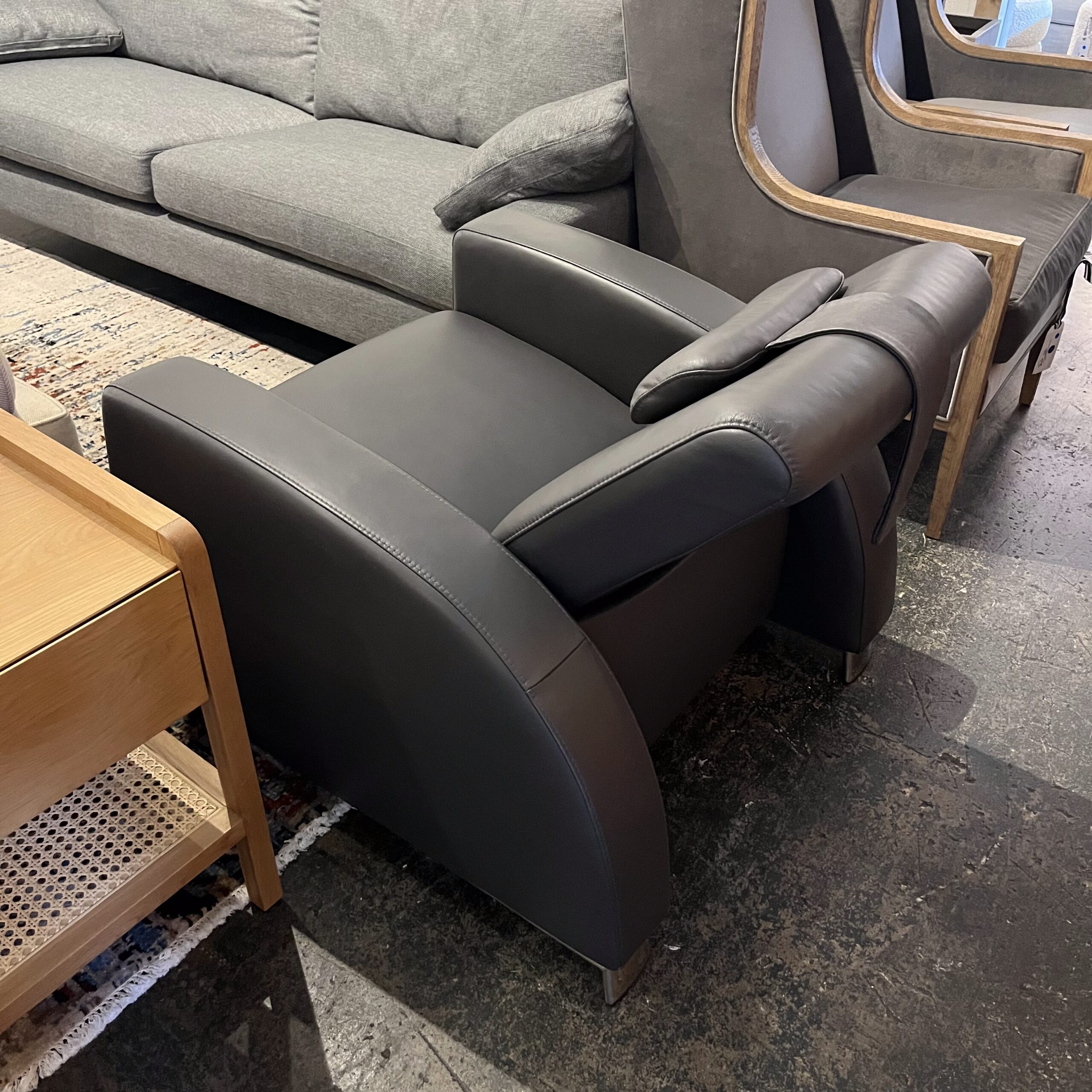 Stressless Recliner in Grey Leather - Coast Consignment