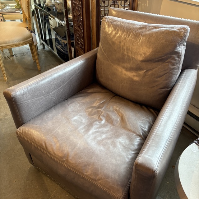 Lee Industries Grey Leather Swivel Chair