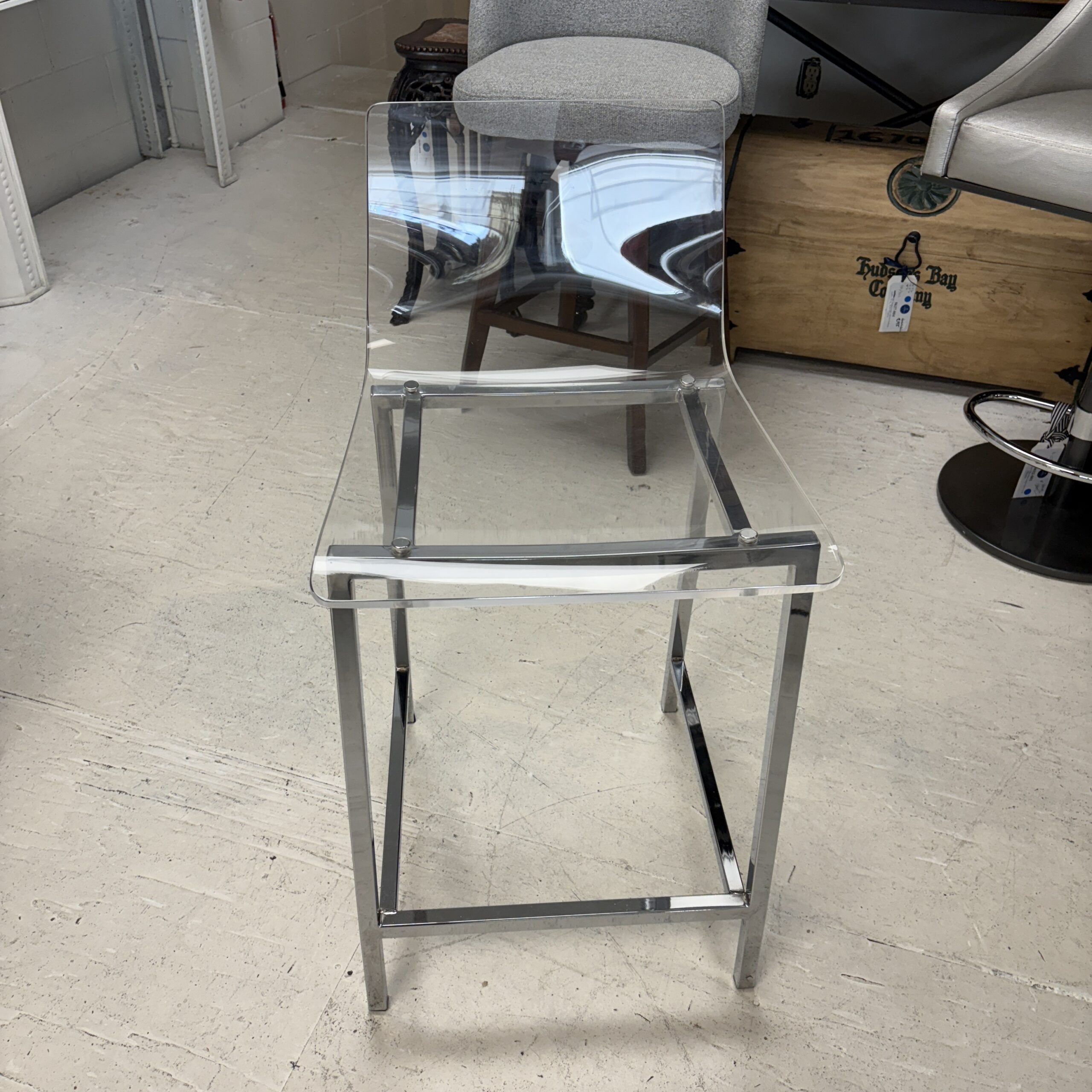 Set of 3 CB2 'Chiaro' Clear Acrylic Counter Stools - Coast Consignment