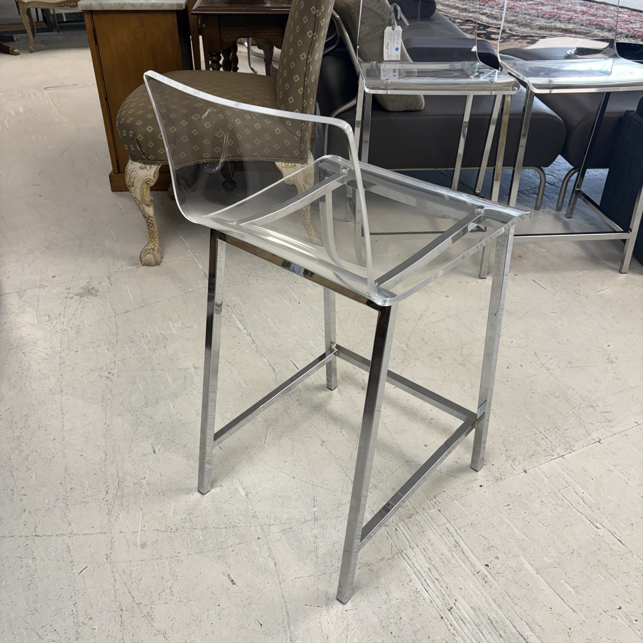 Set of 3 CB2 'Chiaro' Clear Acrylic Counter Stools - Coast Consignment