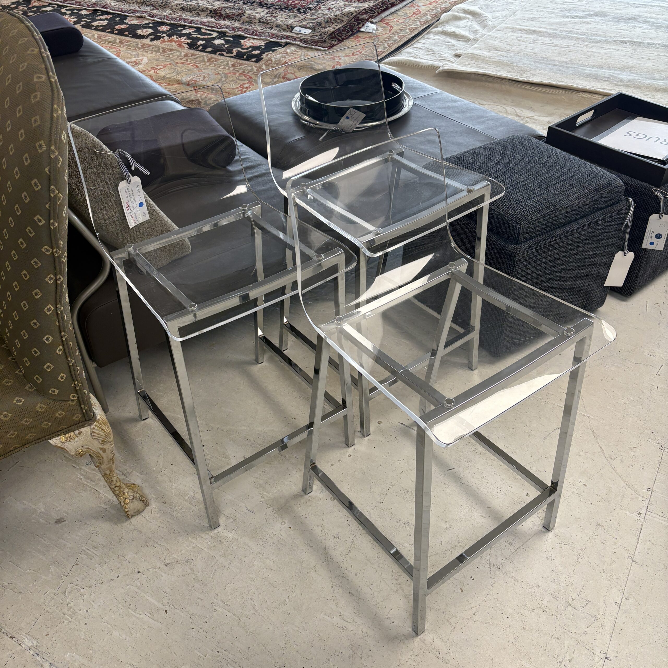 Set of 3 CB2 'Chiaro' Clear Acrylic Counter Stools - Coast Consignment