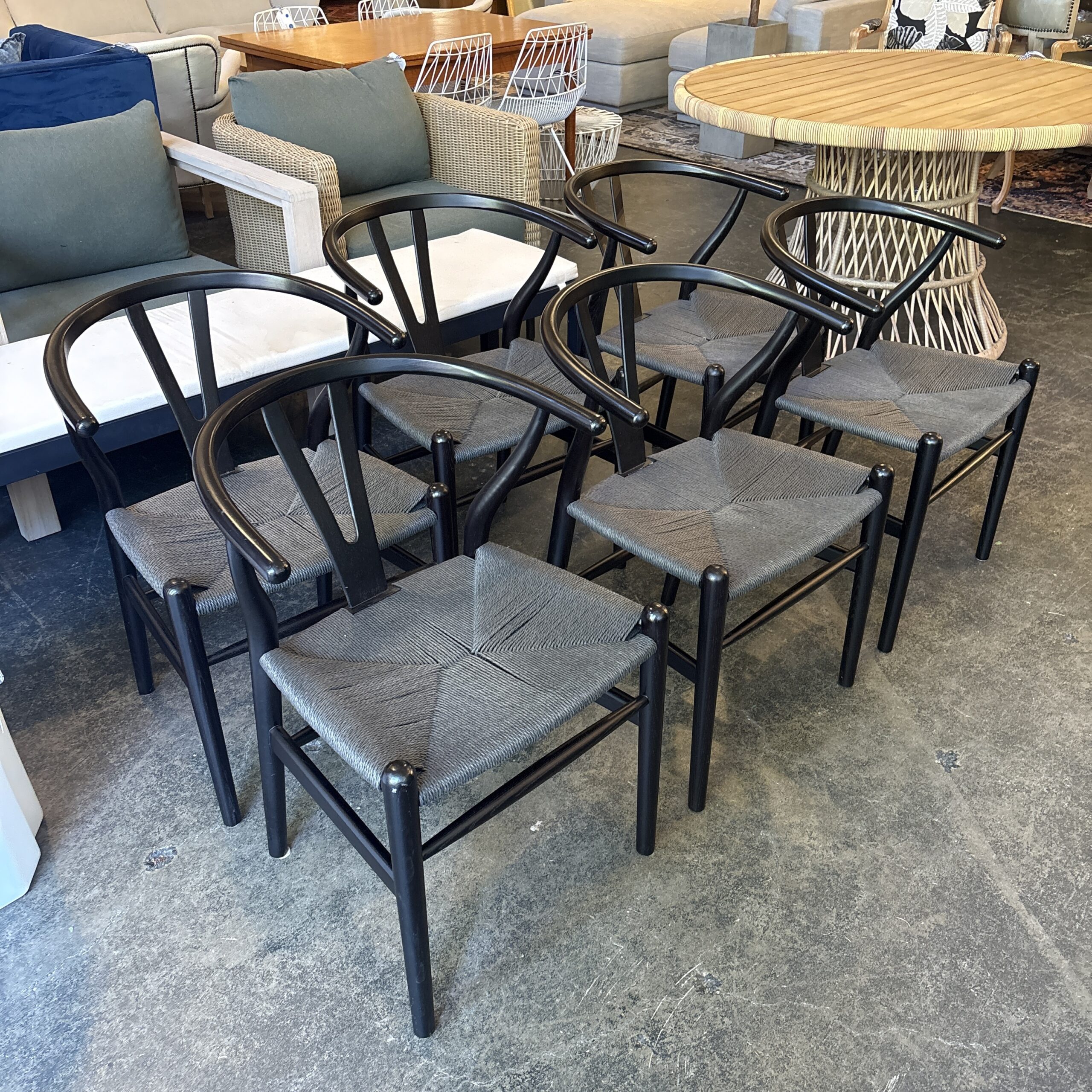 Set of 6 Rove Concepts Black Wishbone Chairs - Coast Consignment