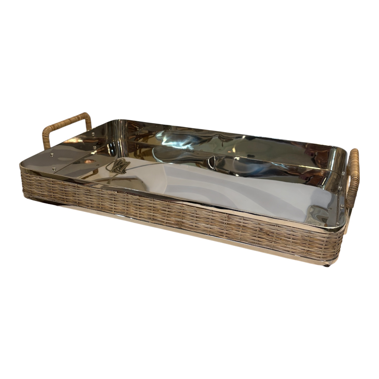 Mark &amp; Graham Silver and Wicker Serving Tray - Coast Consignment