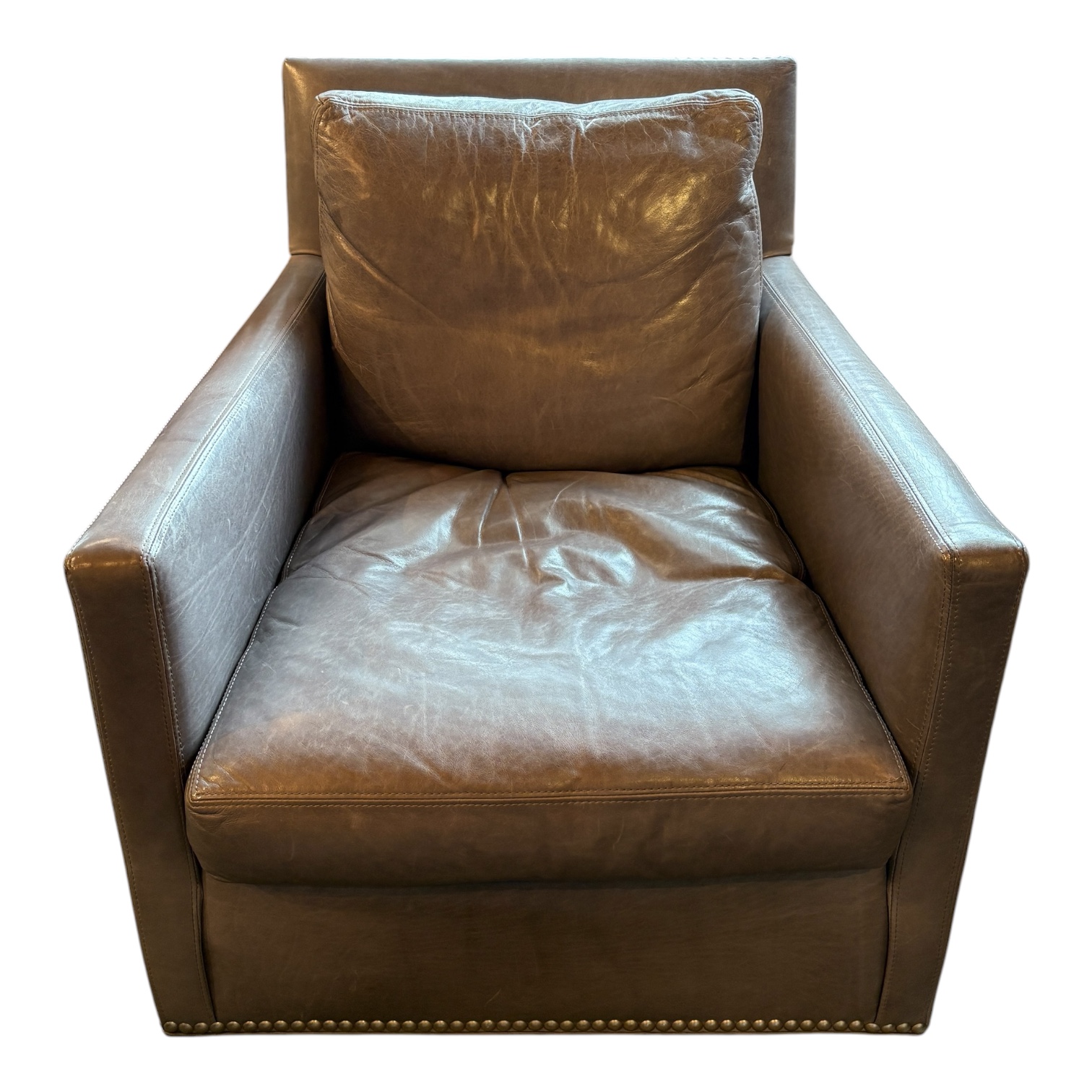 Lee Industries Grey Leather Swivel Chair