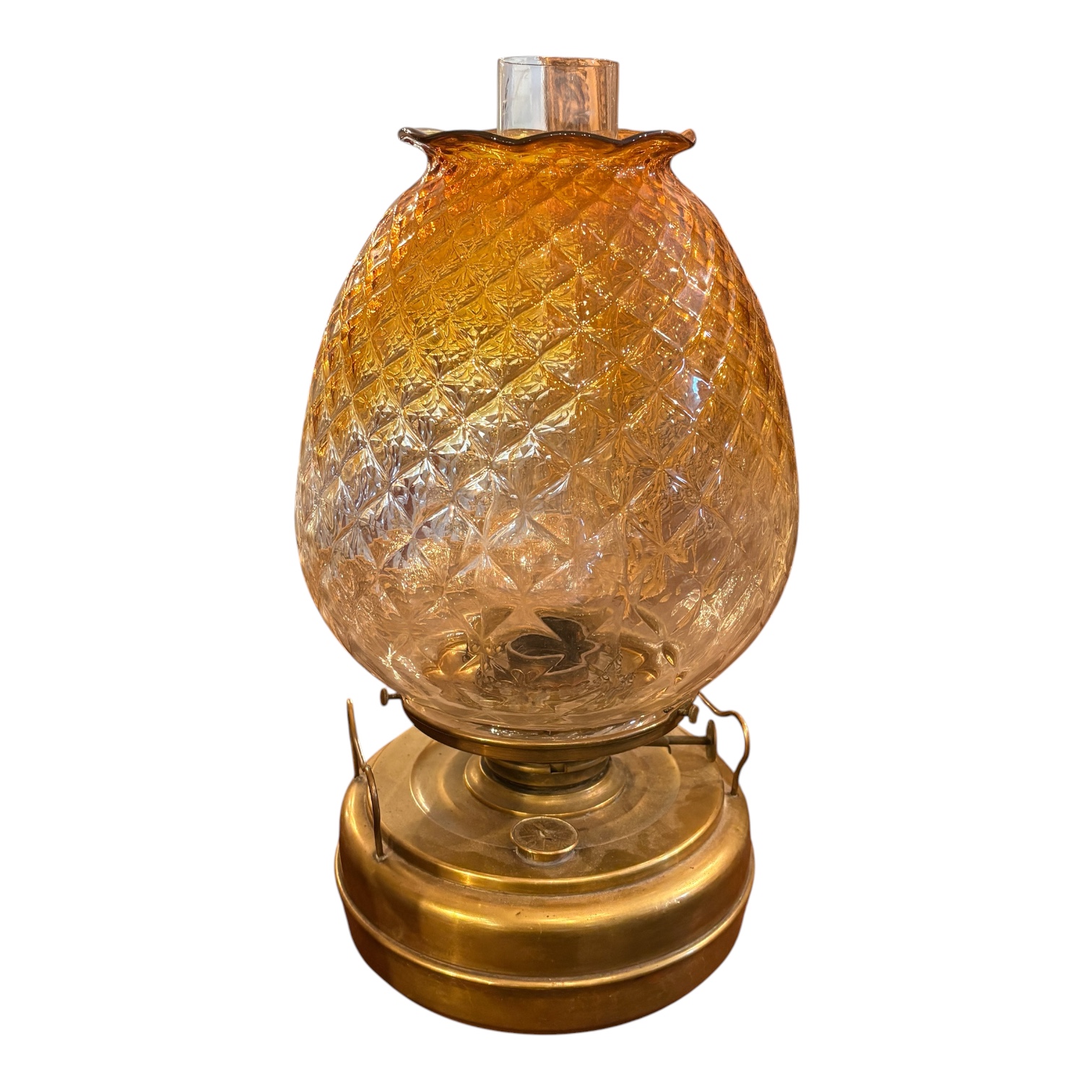 Vintage Quilted Amber Glass Oil Lamp - Coast Consignment - image 1