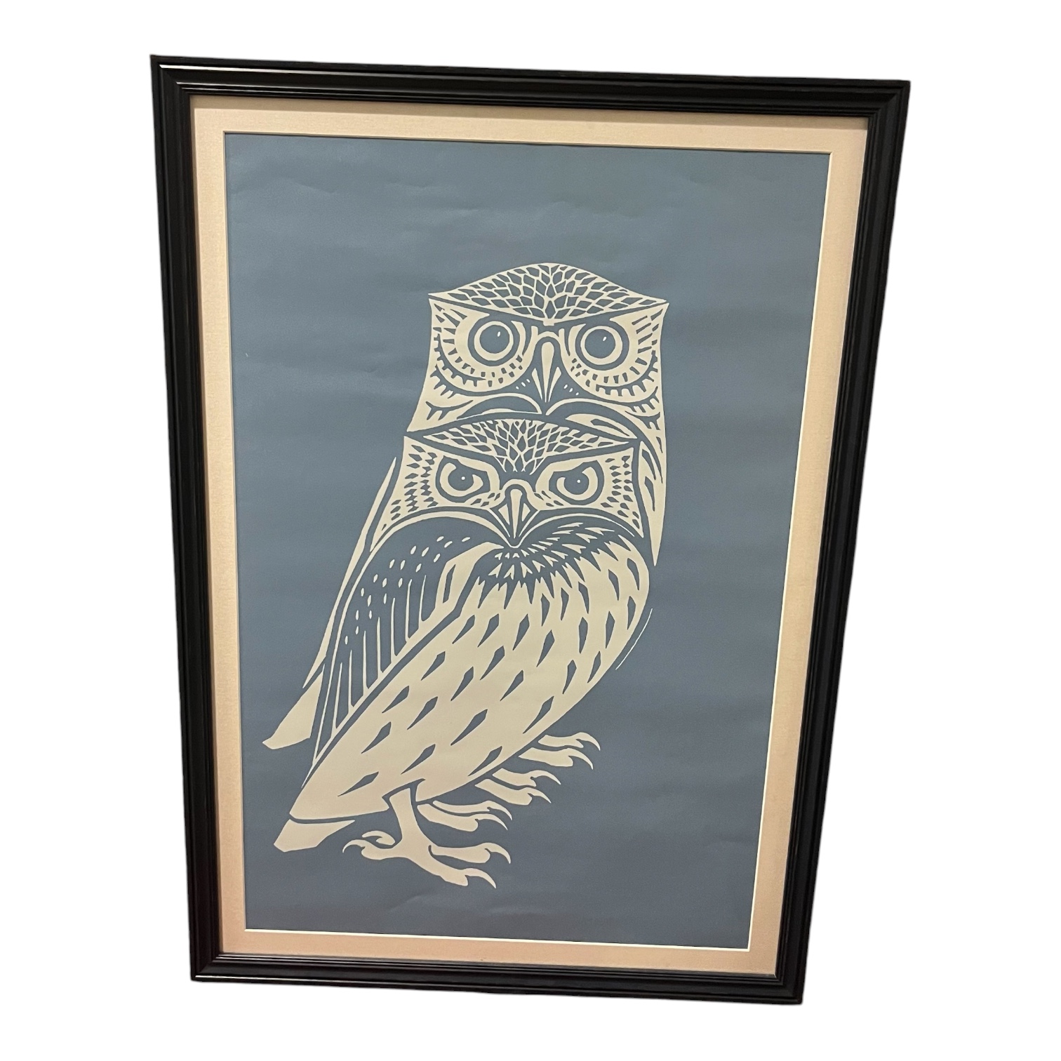 Framed Blue &amp; White Owl Print - Coast Consignment