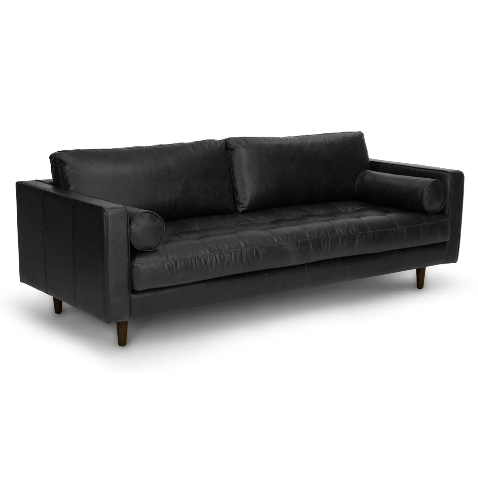 Oxford Black 88" Tufted Leather Sofa - Coast Consignment