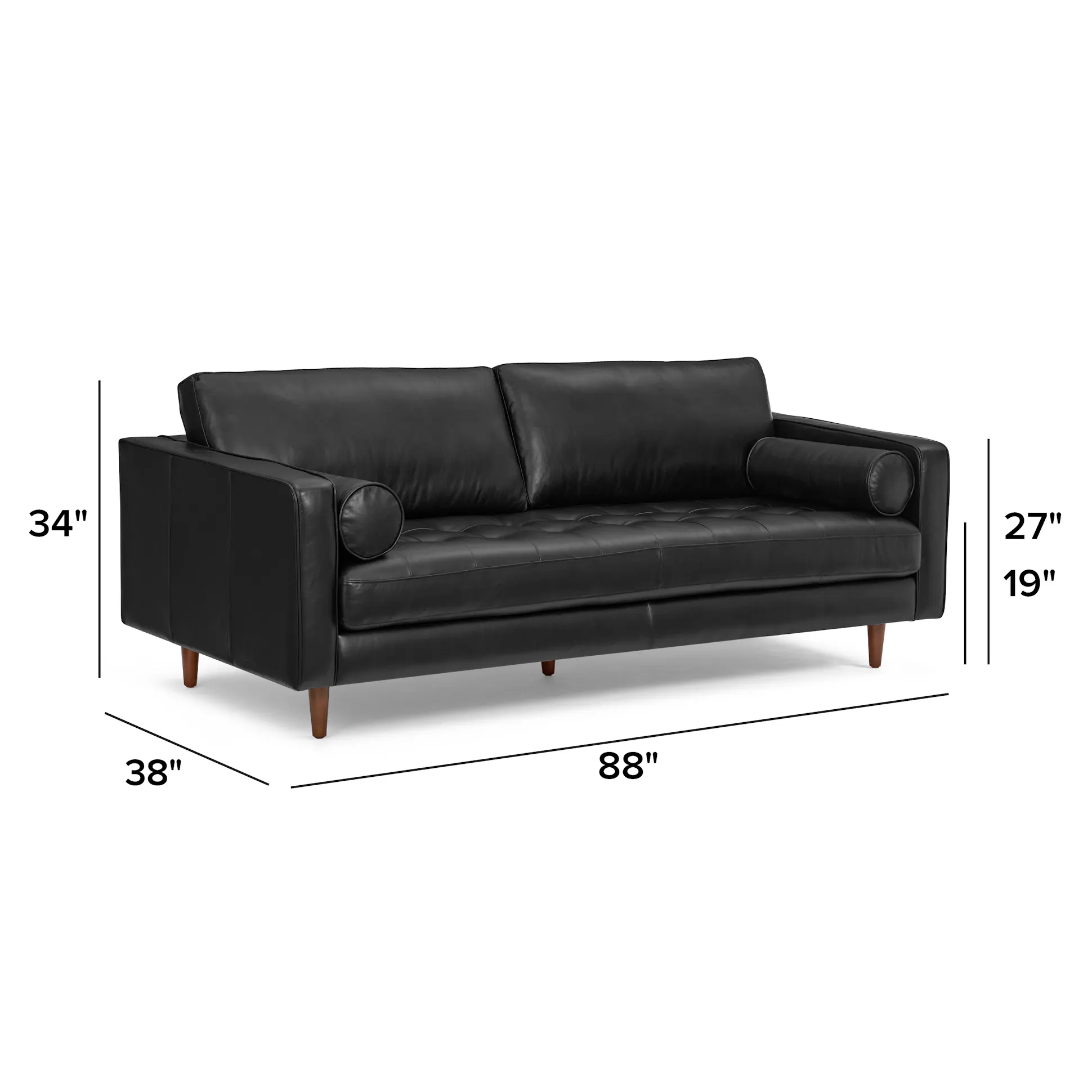 Oxford Black 88" Tufted Leather Sofa - Coast Consignment