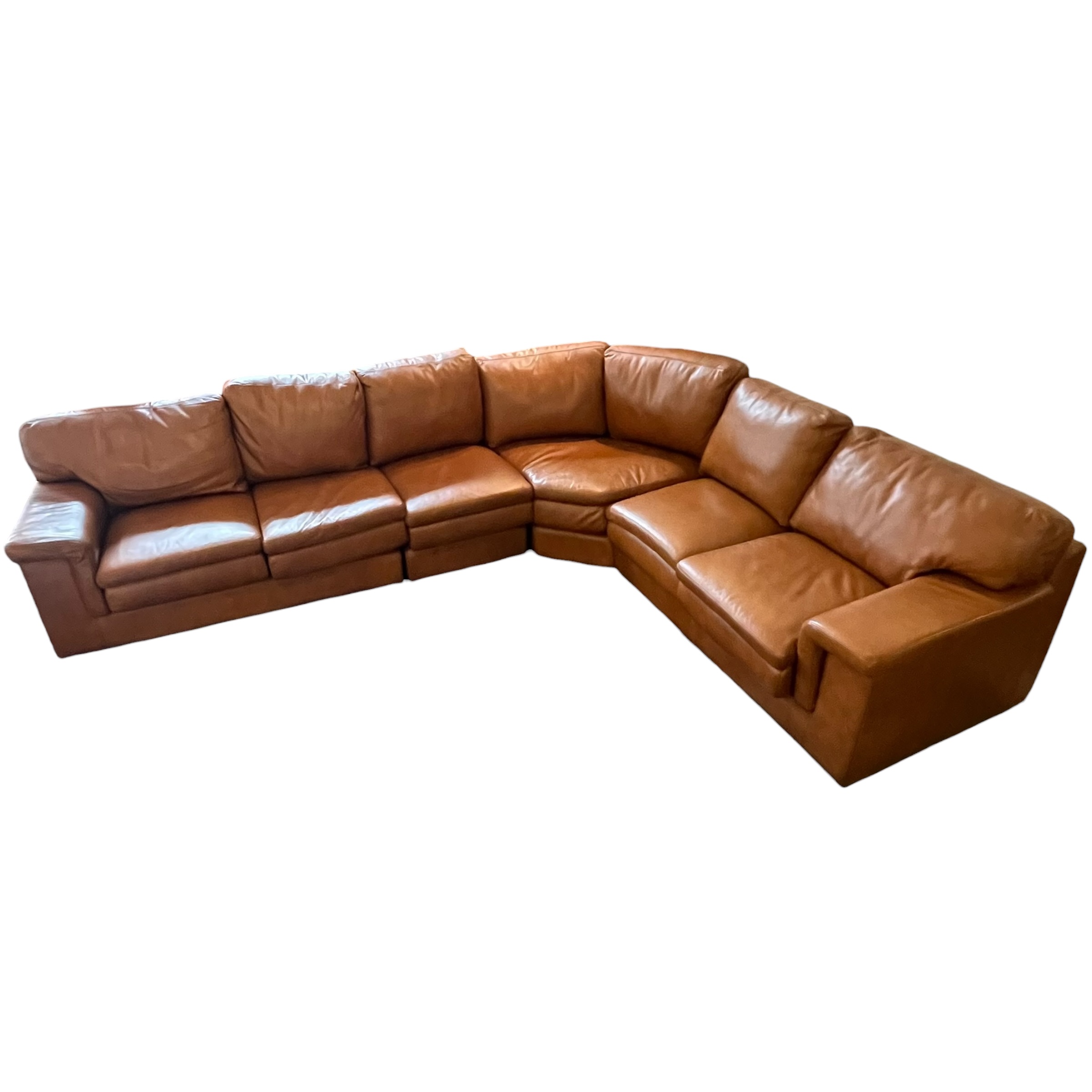 'New Yorker' Brown Leather Curved Sectional - Coast Consignment