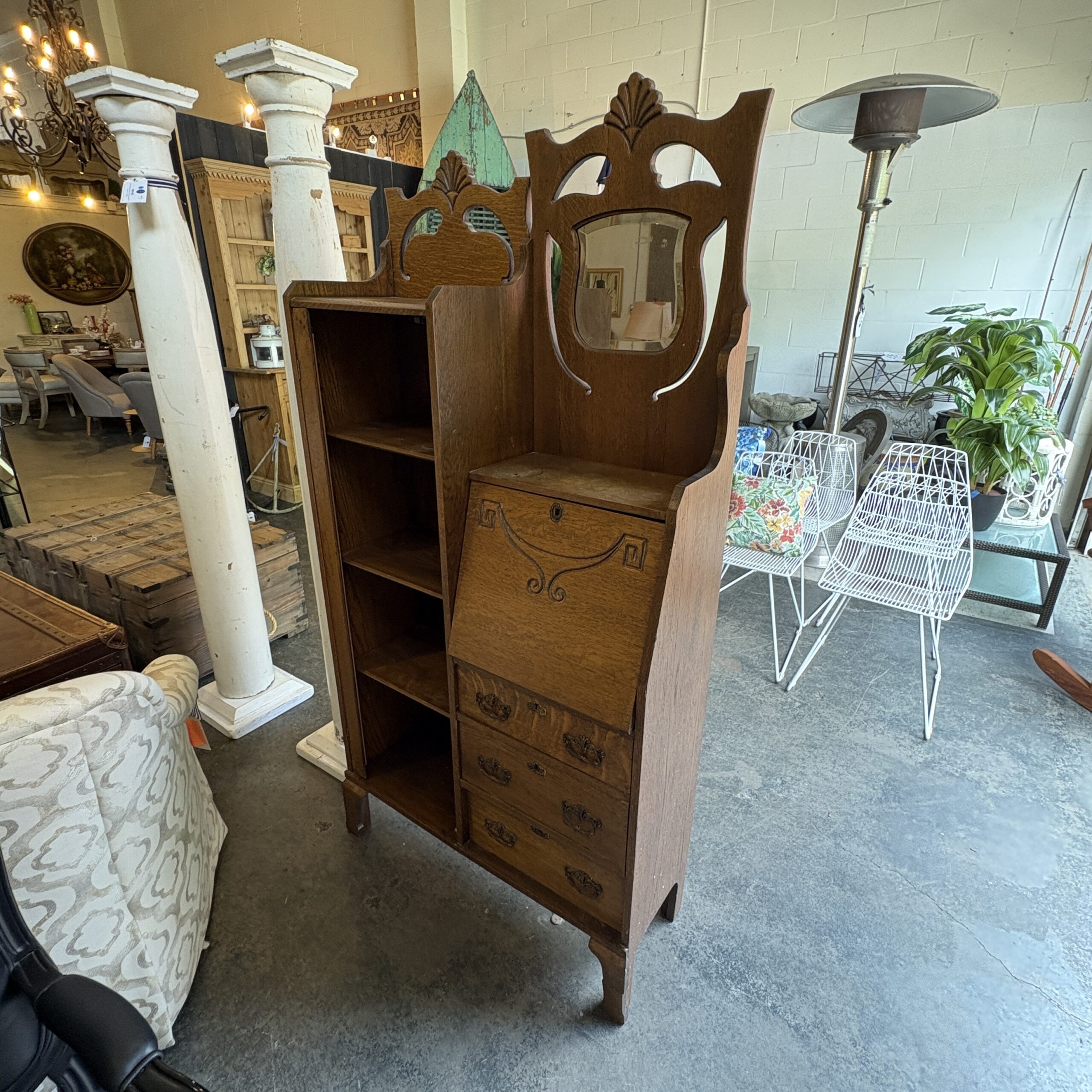 Antique Victorian Secrétaire Desk with Bookcase - Coast Consignment