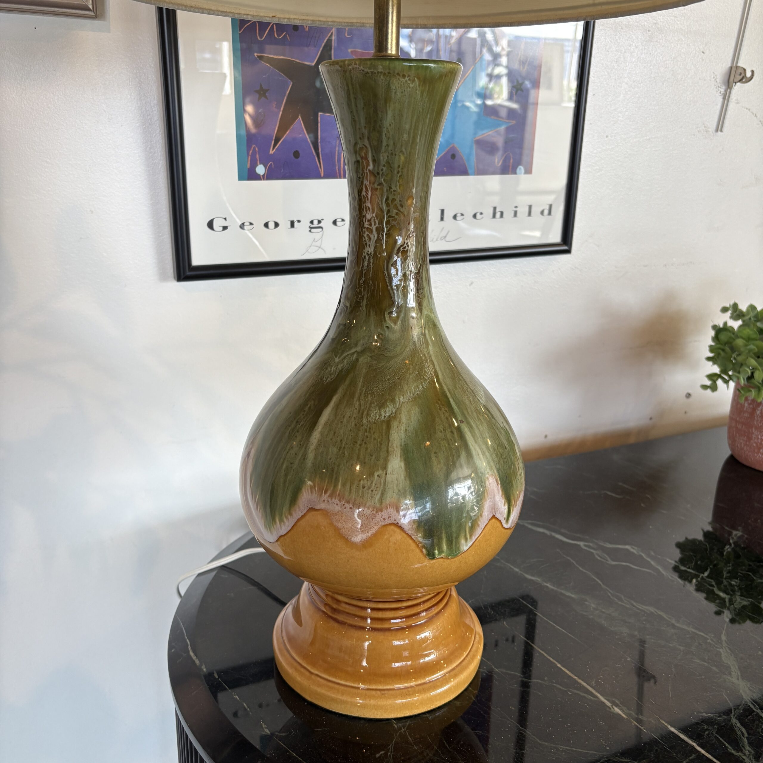 Pair of MCM Drip Glazed Ceramic Table Lamps - Coast Consignment