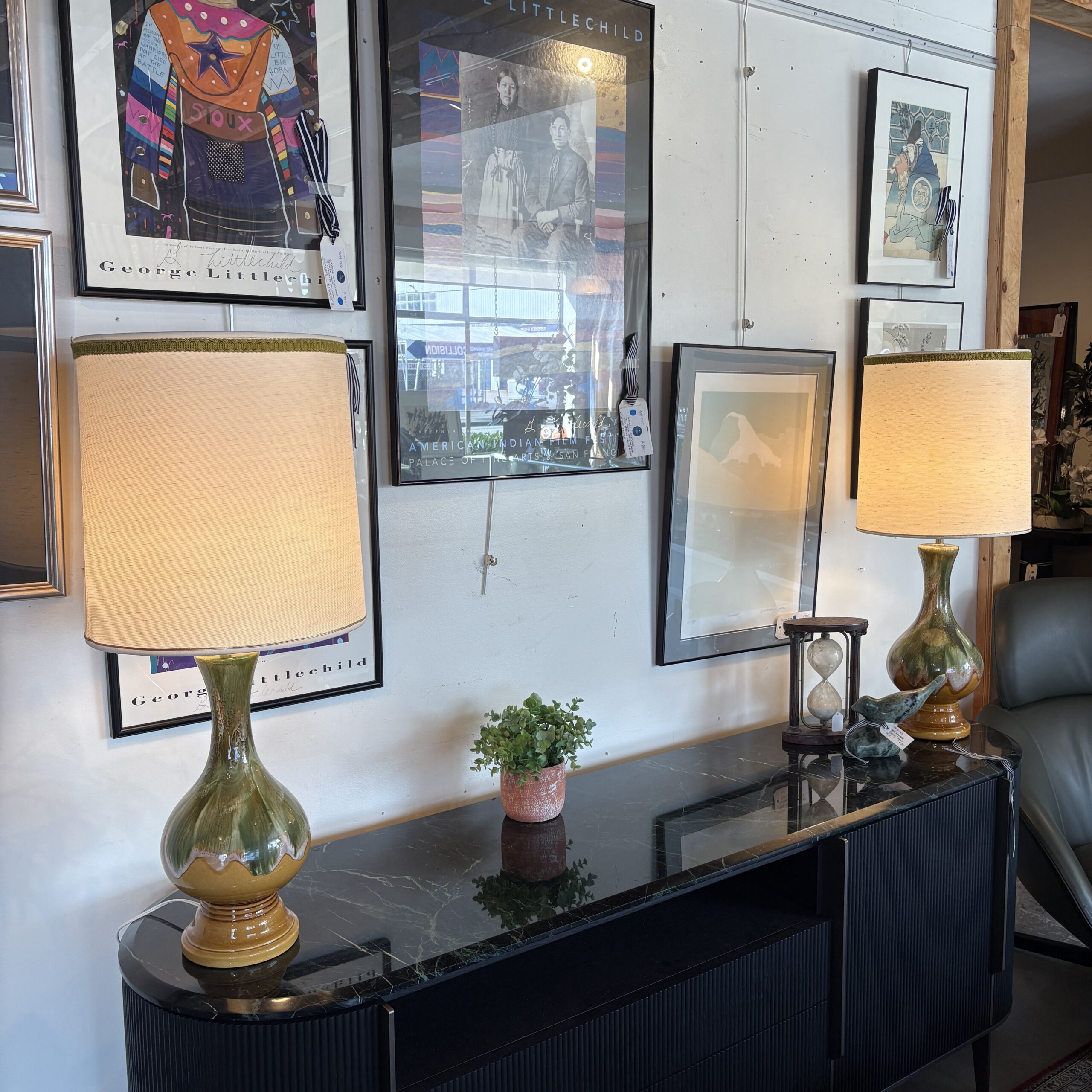 Pair of MCM Drip Glazed Ceramic Table Lamps - Coast Consignment