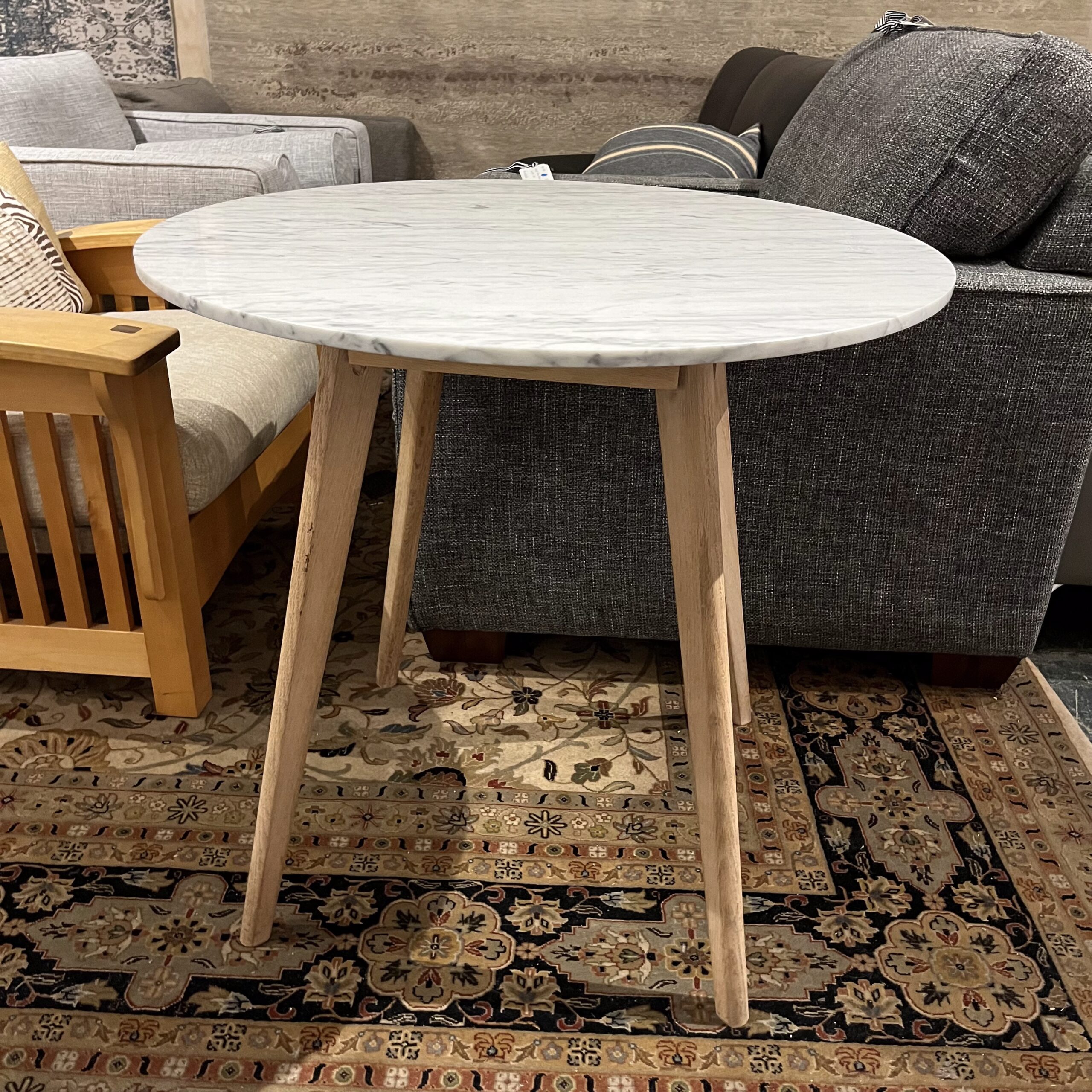 Round Oak Café Table with Marble Top - Coast Consignment