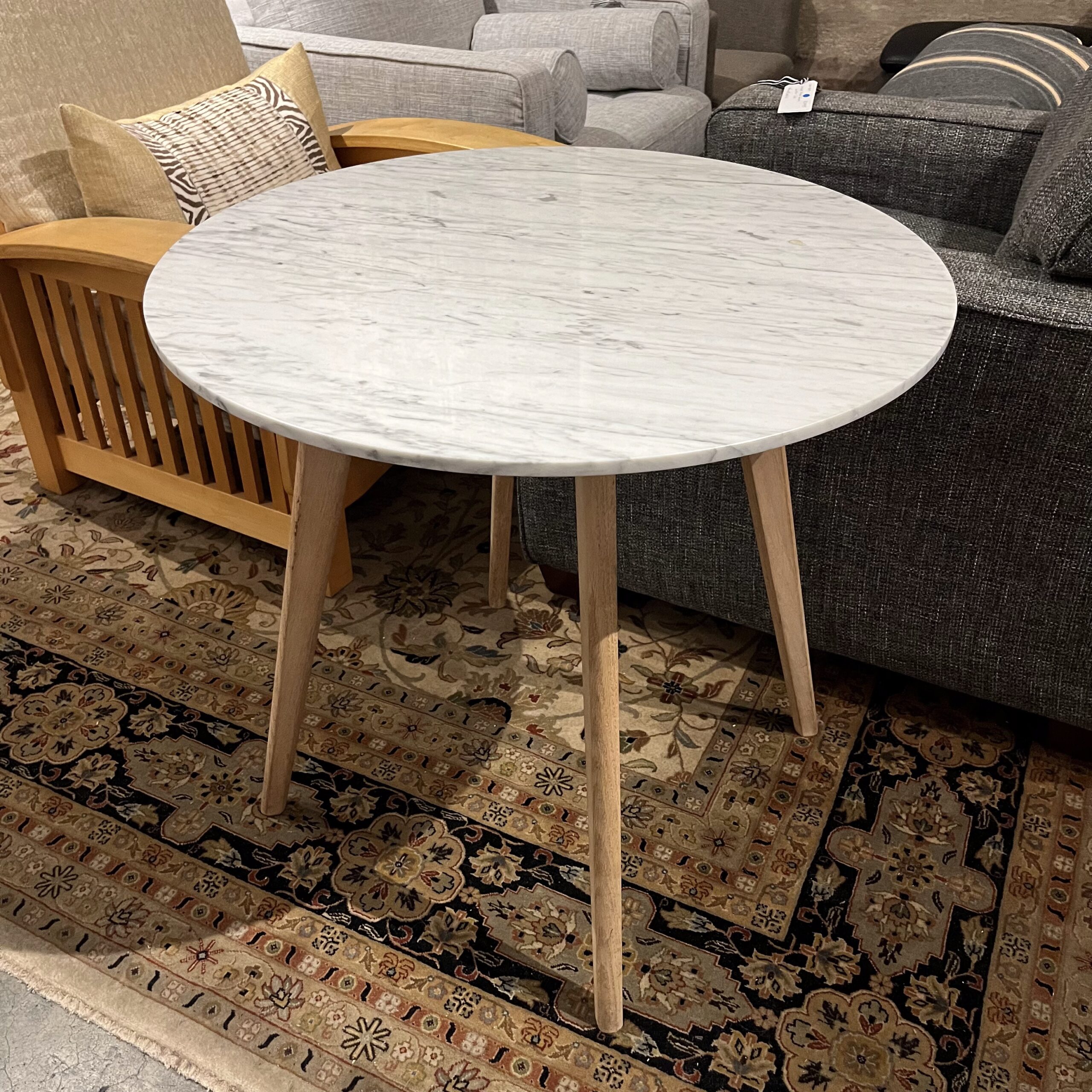 Round Oak Café Table with Marble Top - Coast Consignment