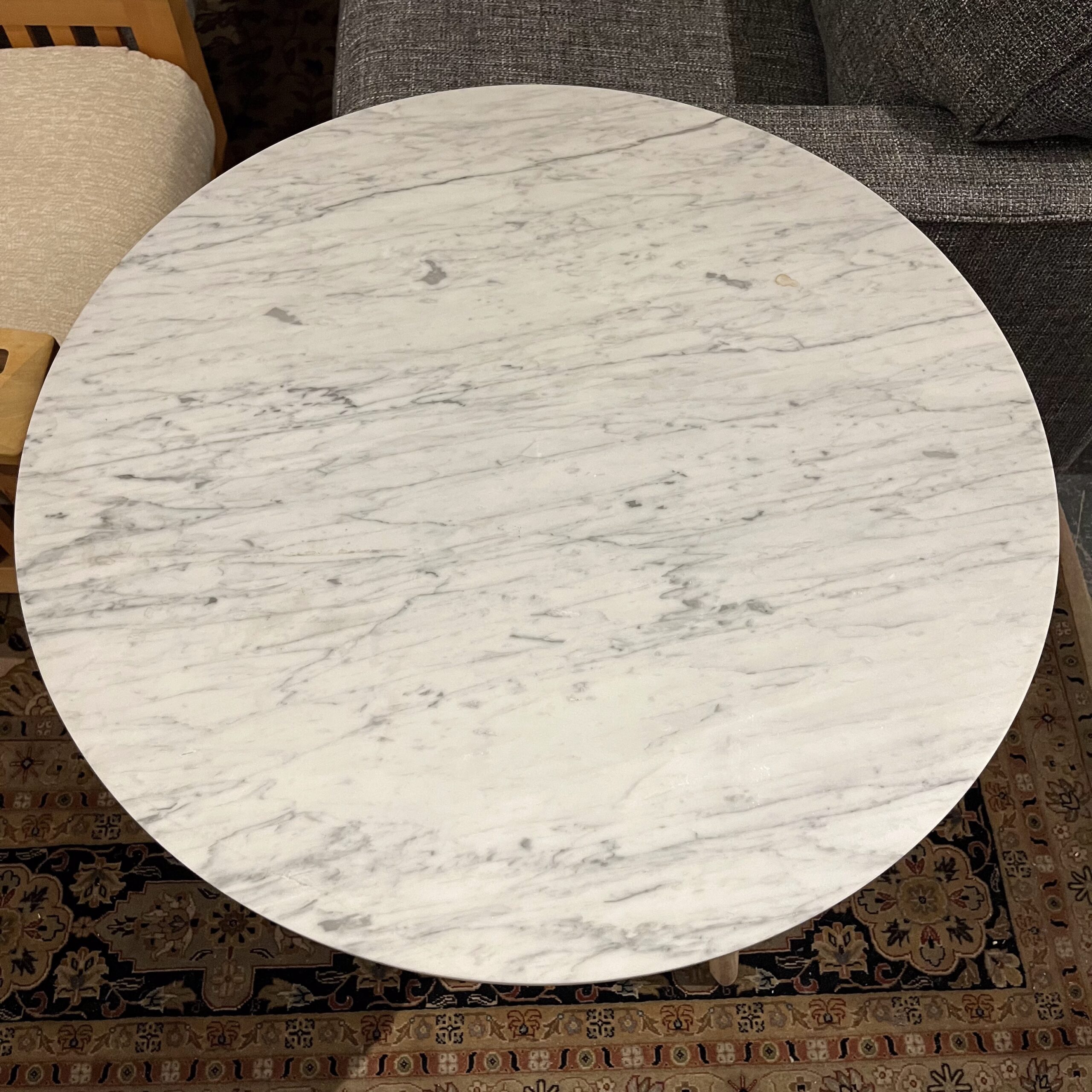 Round Oak Café Table with Marble Top - Coast Consignment
