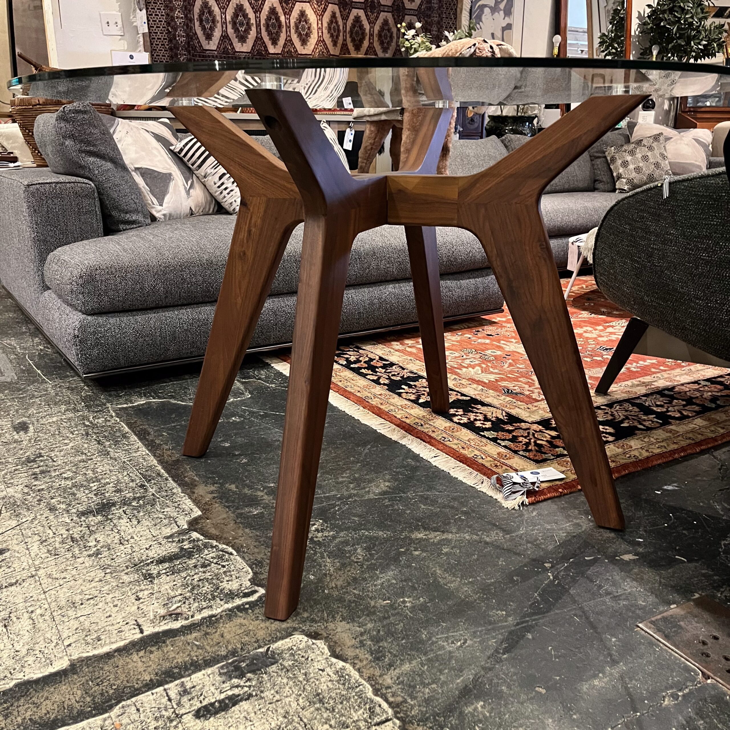 Glass Dining Table with Walnut Legs - Coast Consignment