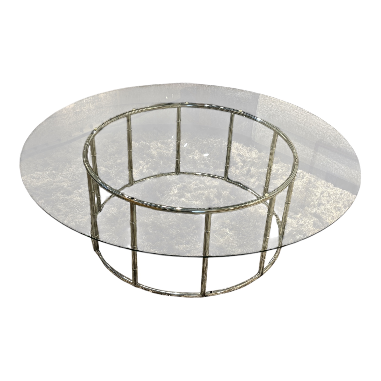 Vintage Chrome Bamboo Style Round Coffee Table - Coast Consignment - image 1