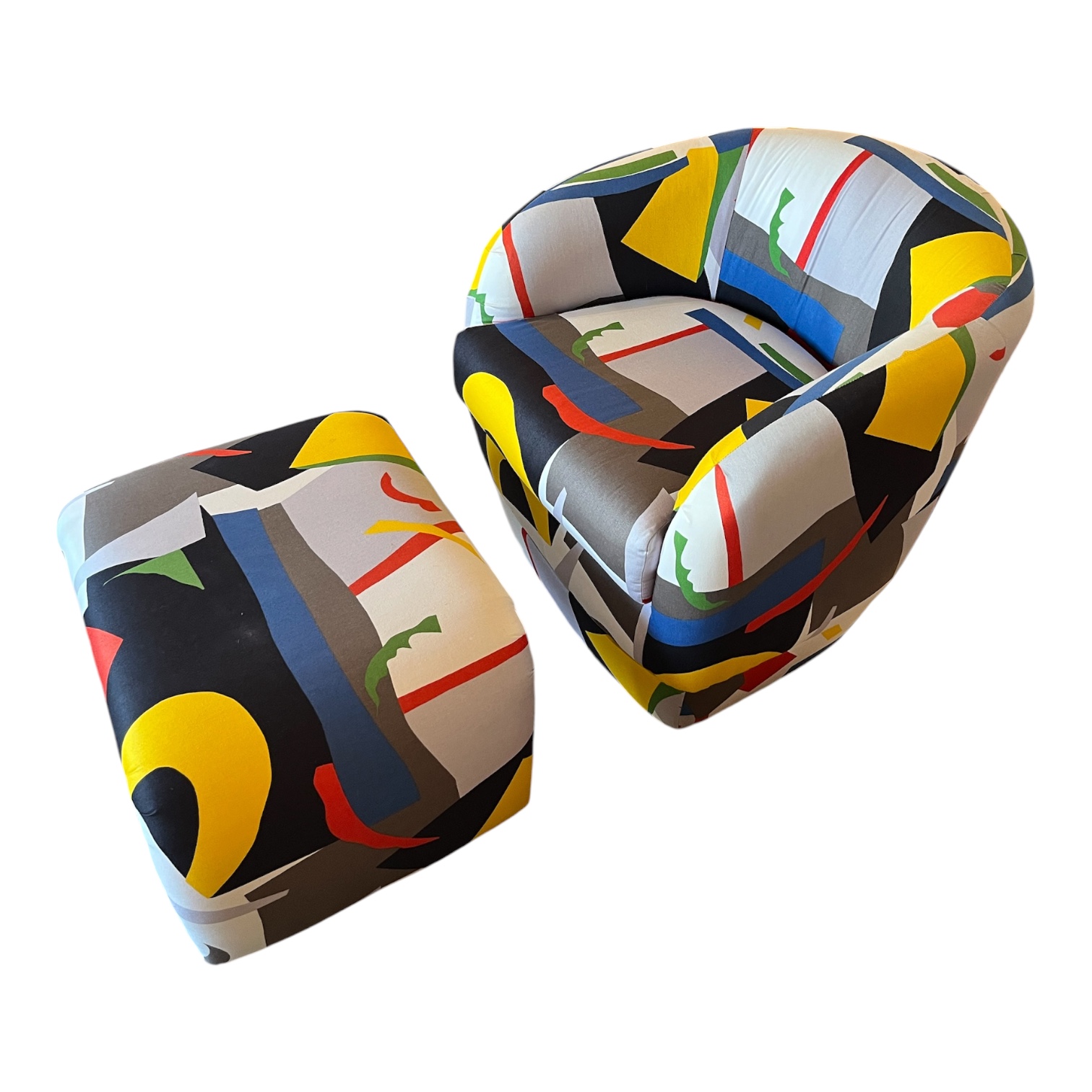 Vintage 90’s Abstract Upholstered Swivel Tub Chair with Ottoman - Coast Consignment - image 1