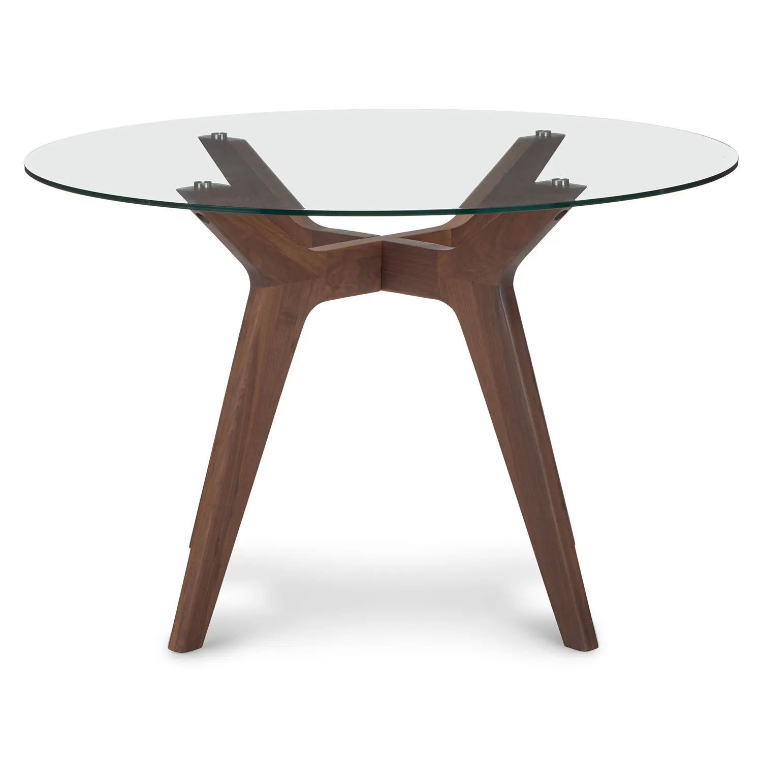 Glass Dining Table with Walnut Legs - Coast Consignment - image 1