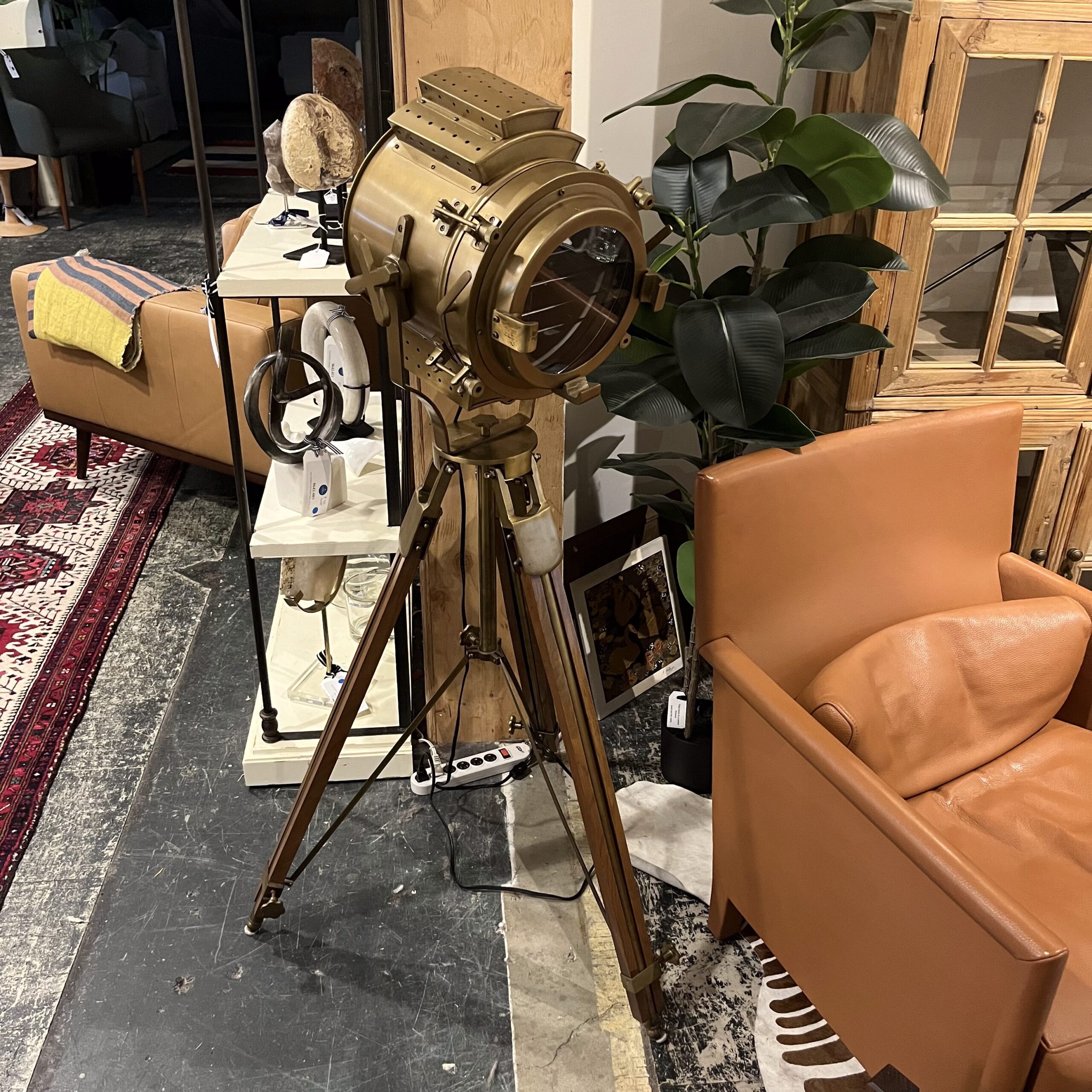 Brass Nautical Spotlight Floor Lamp - Coast Consignment
