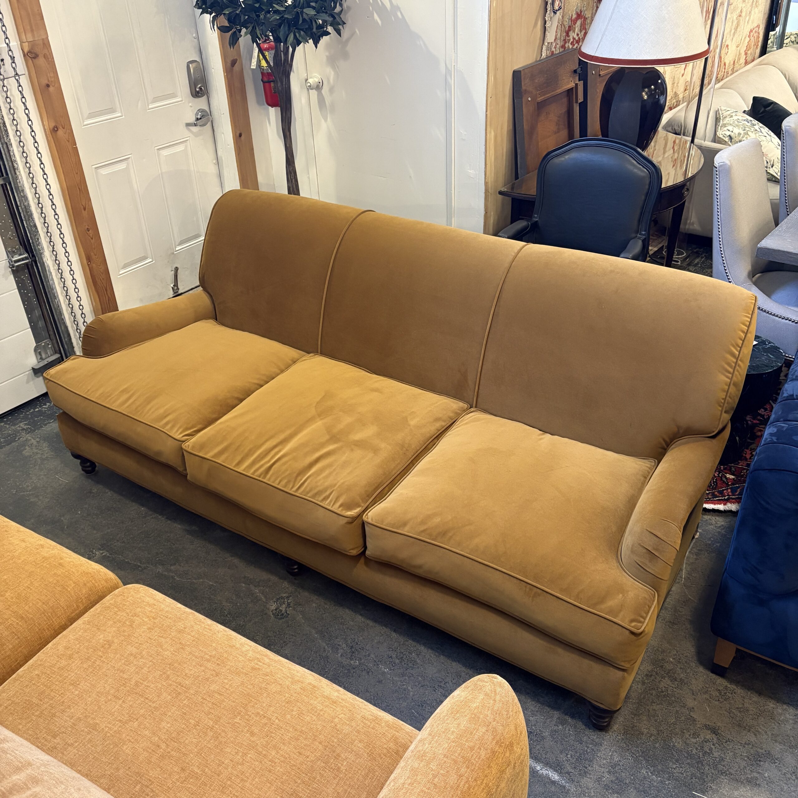 Gold Velvet "Charles of London Arm" Sofa - Coast Consignment