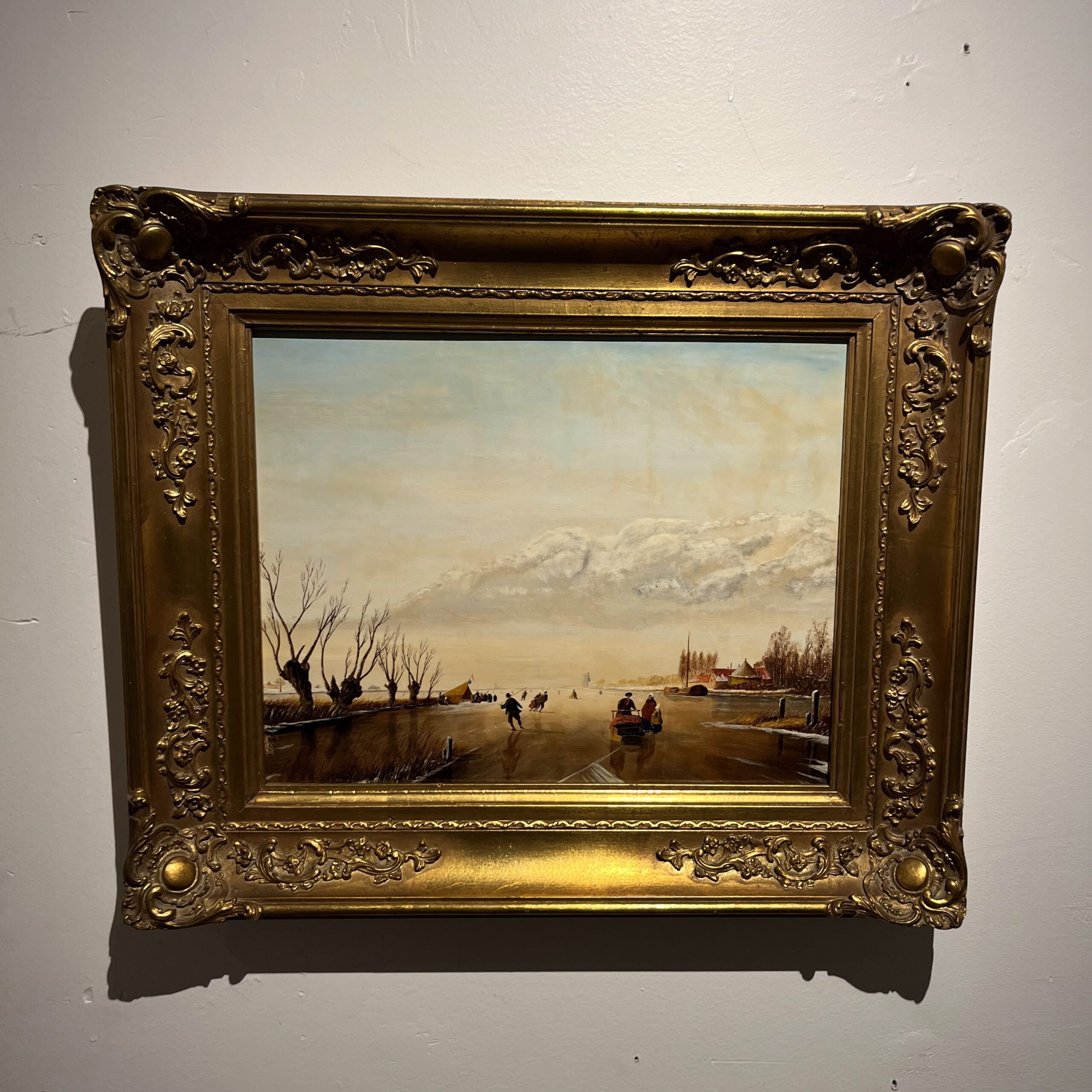 Antique Dutch Oil Painting of Winter Skating Scene - Coast Consignment