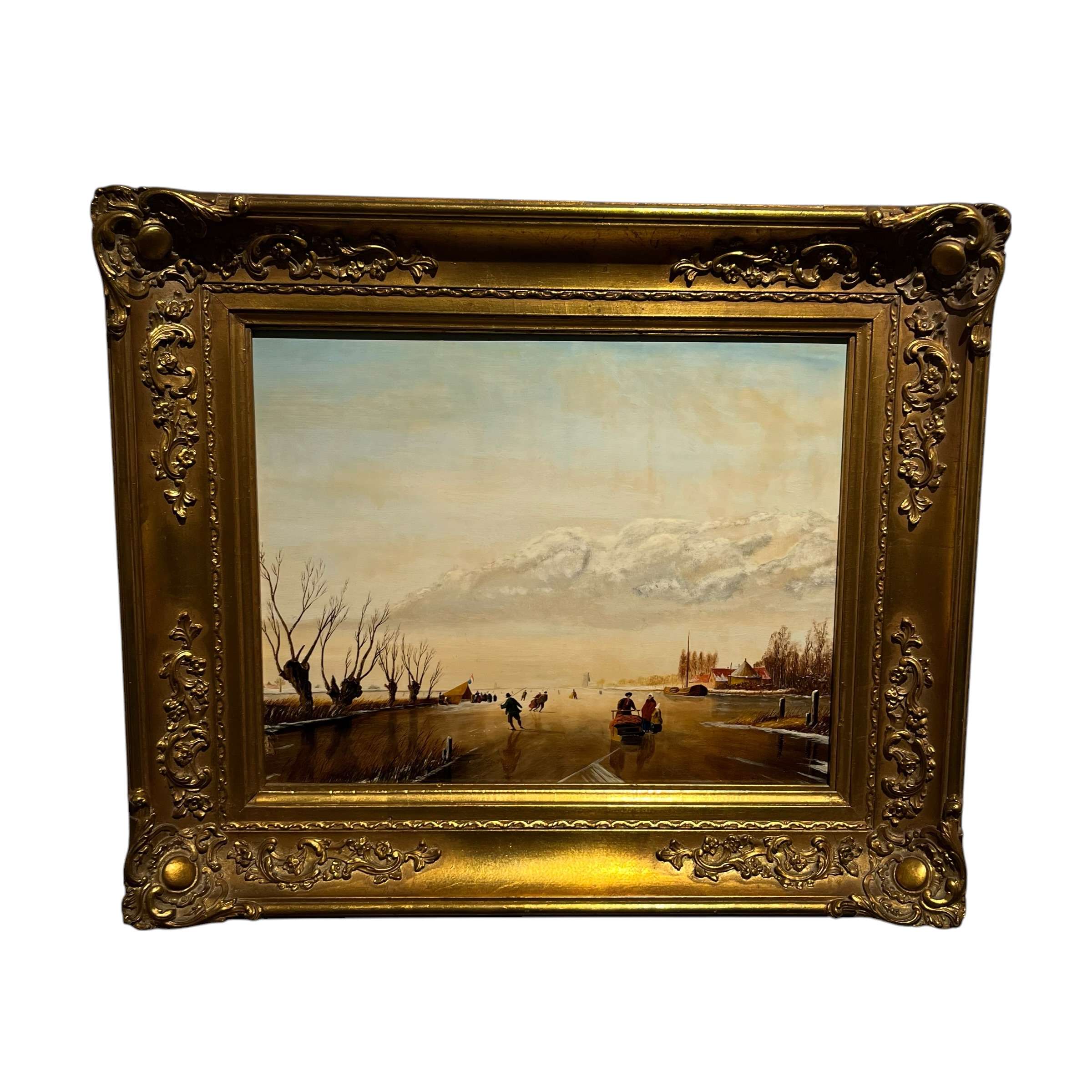 Antique Dutch Oil Painting of Winter Skating Scene - Coast Consignment - image 1
