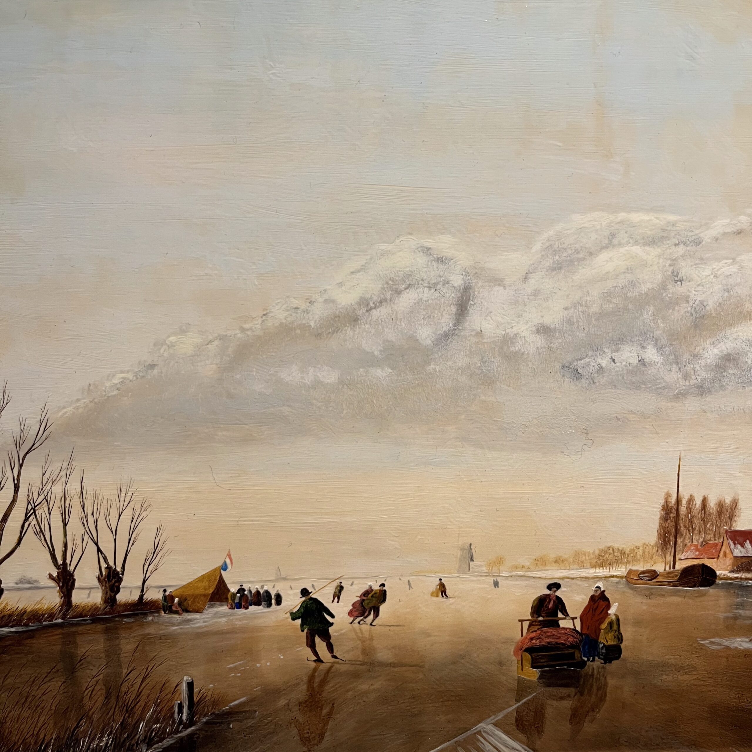 Antique Dutch Oil Painting of Winter Skating Scene - Coast Consignment