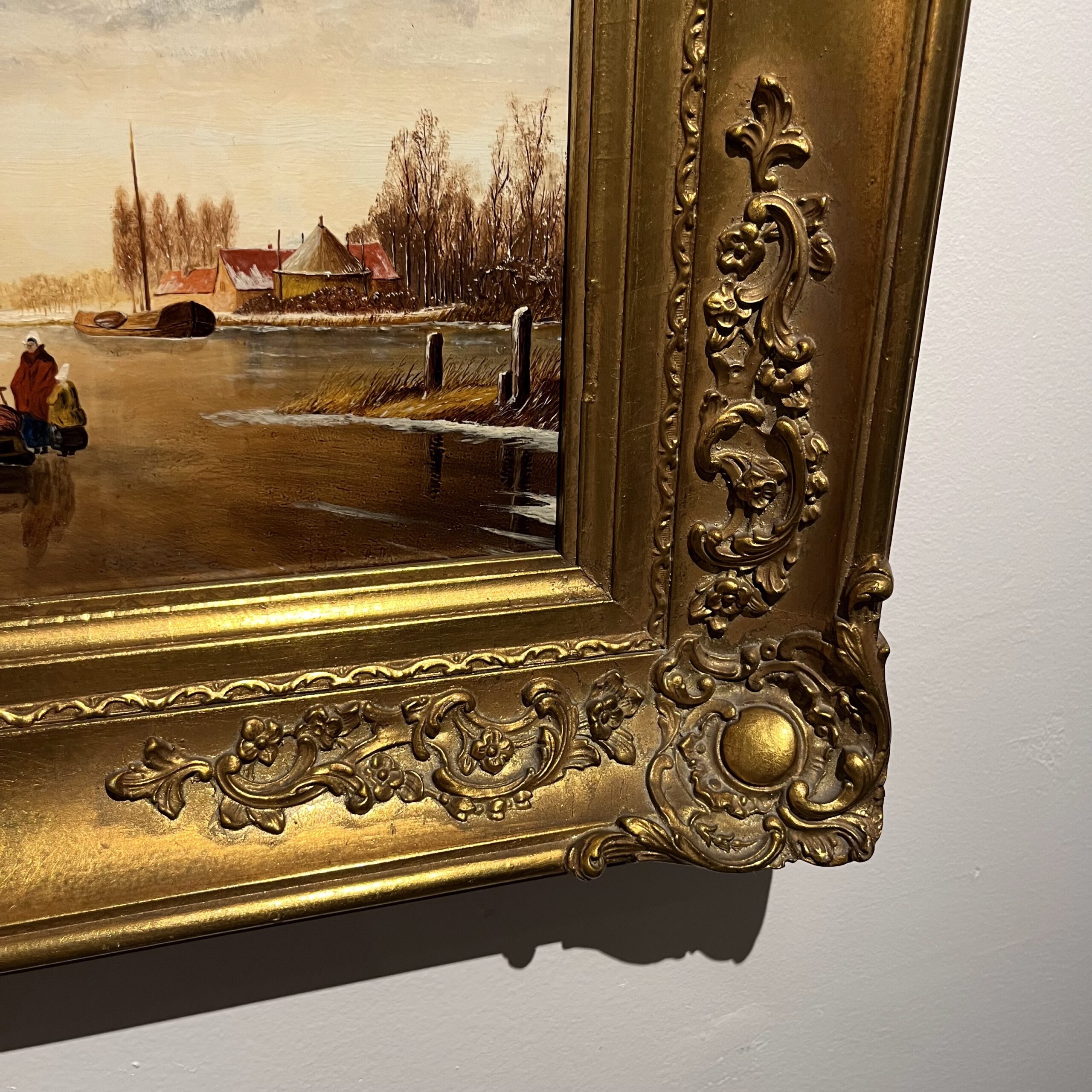 Antique Dutch Oil Painting of Winter Skating Scene - Coast Consignment