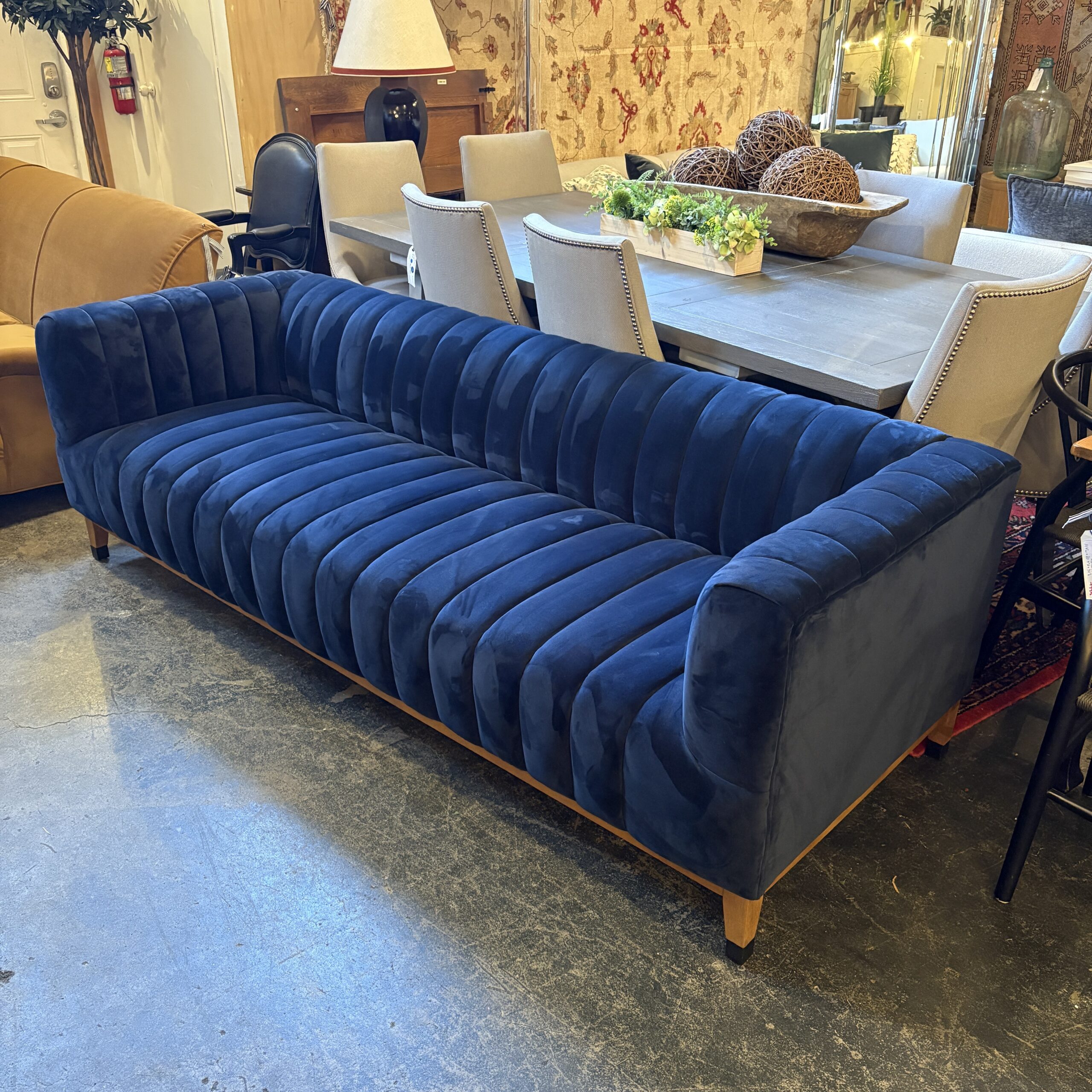 Blue Velvet Channel Back Sofa - Coast Consignment
