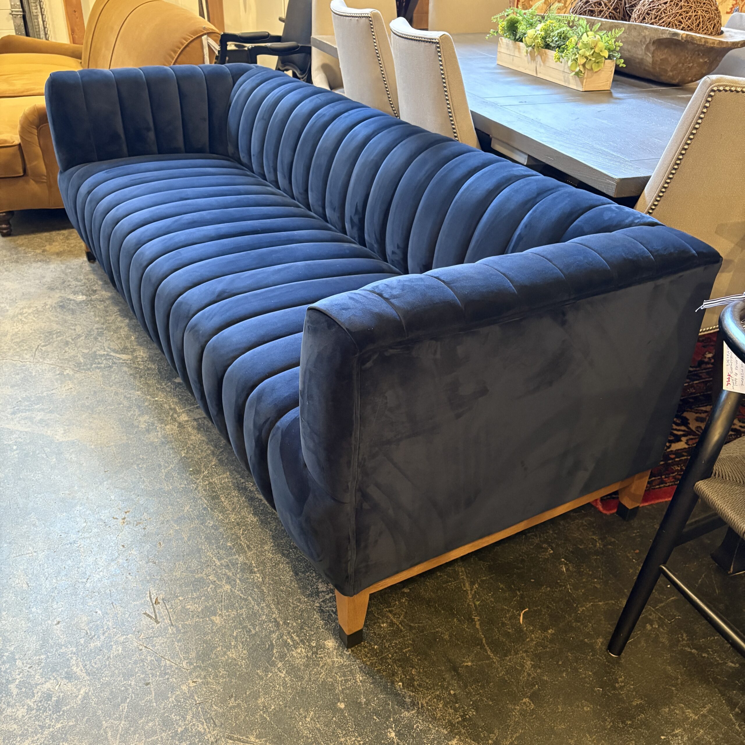 Blue Velvet Channel Back Sofa - Coast Consignment