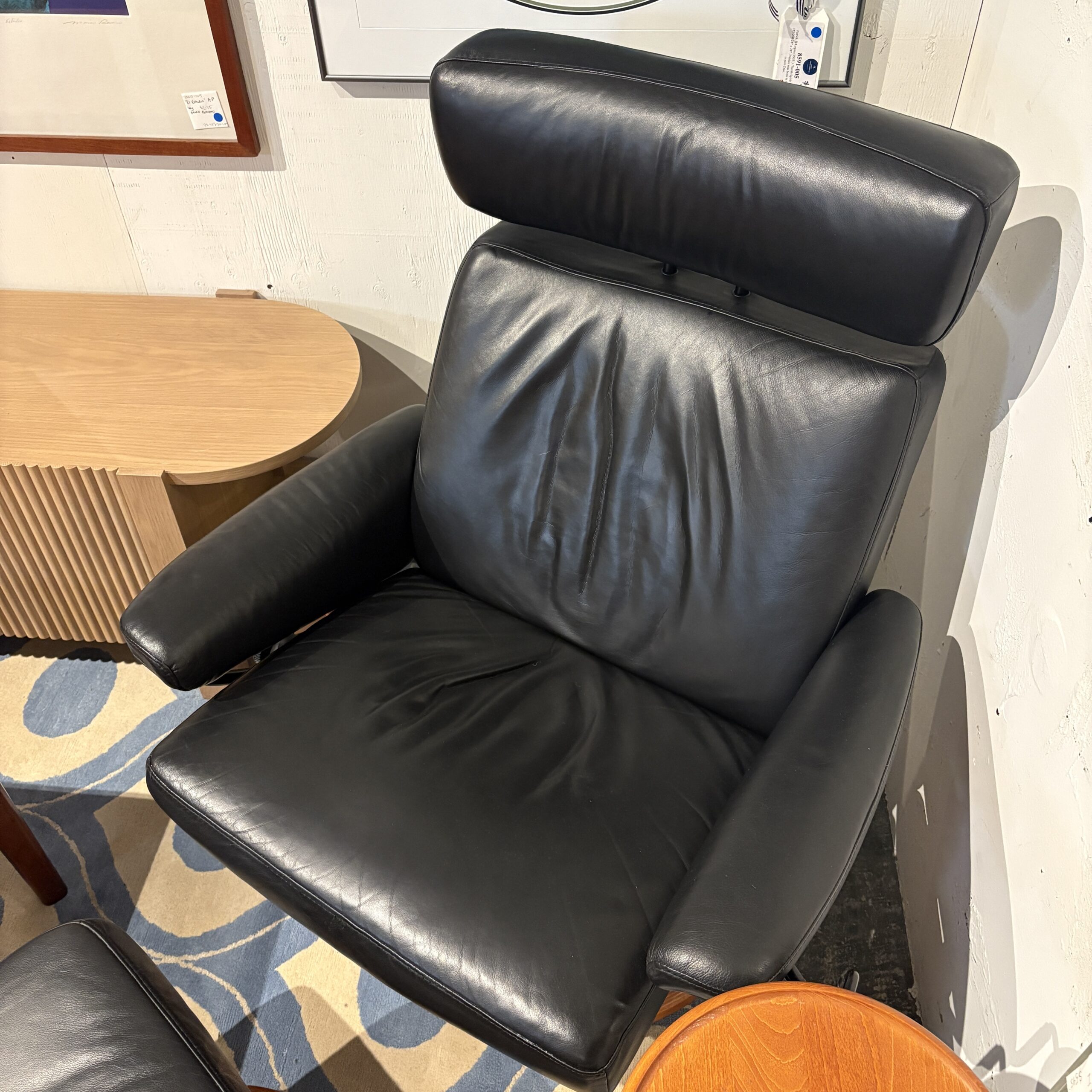 Black Leather Stressless Chair with Ottoman and Swing Arm Table - Coast Consignment