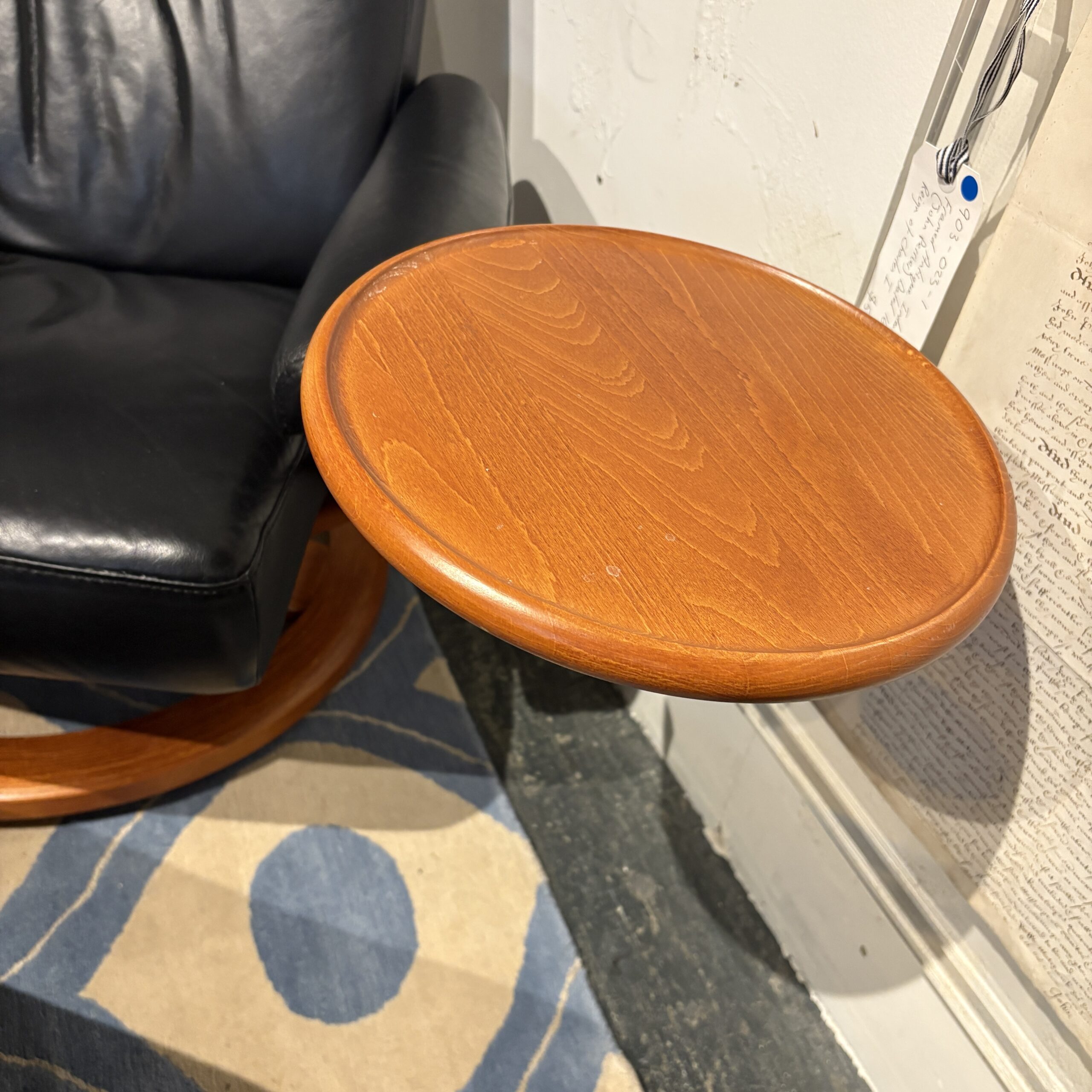 Black Leather Stressless Chair with Ottoman and Swing Arm Table - Coast Consignment