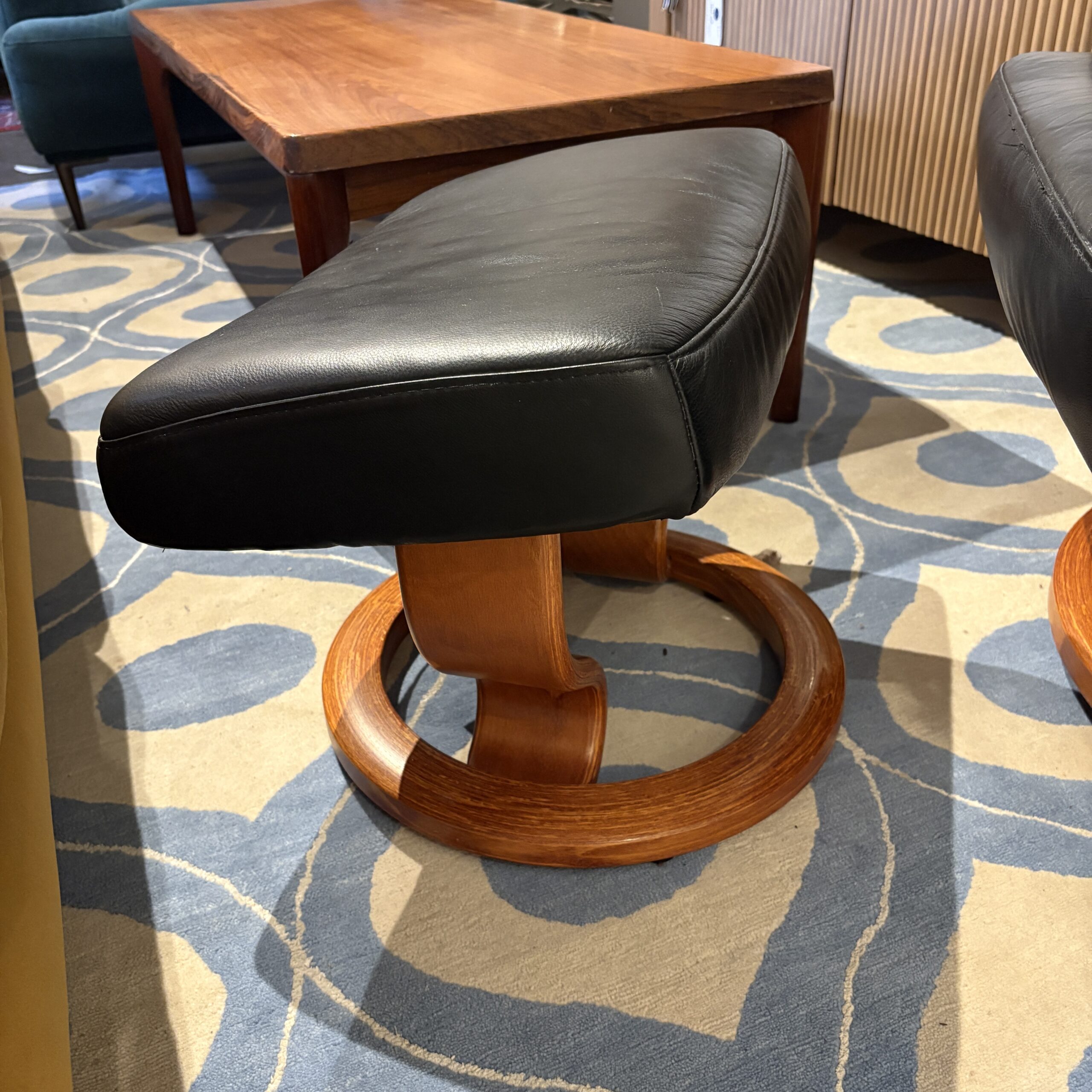 Black Leather Stressless Chair with Ottoman and Swing Arm Table - Coast Consignment