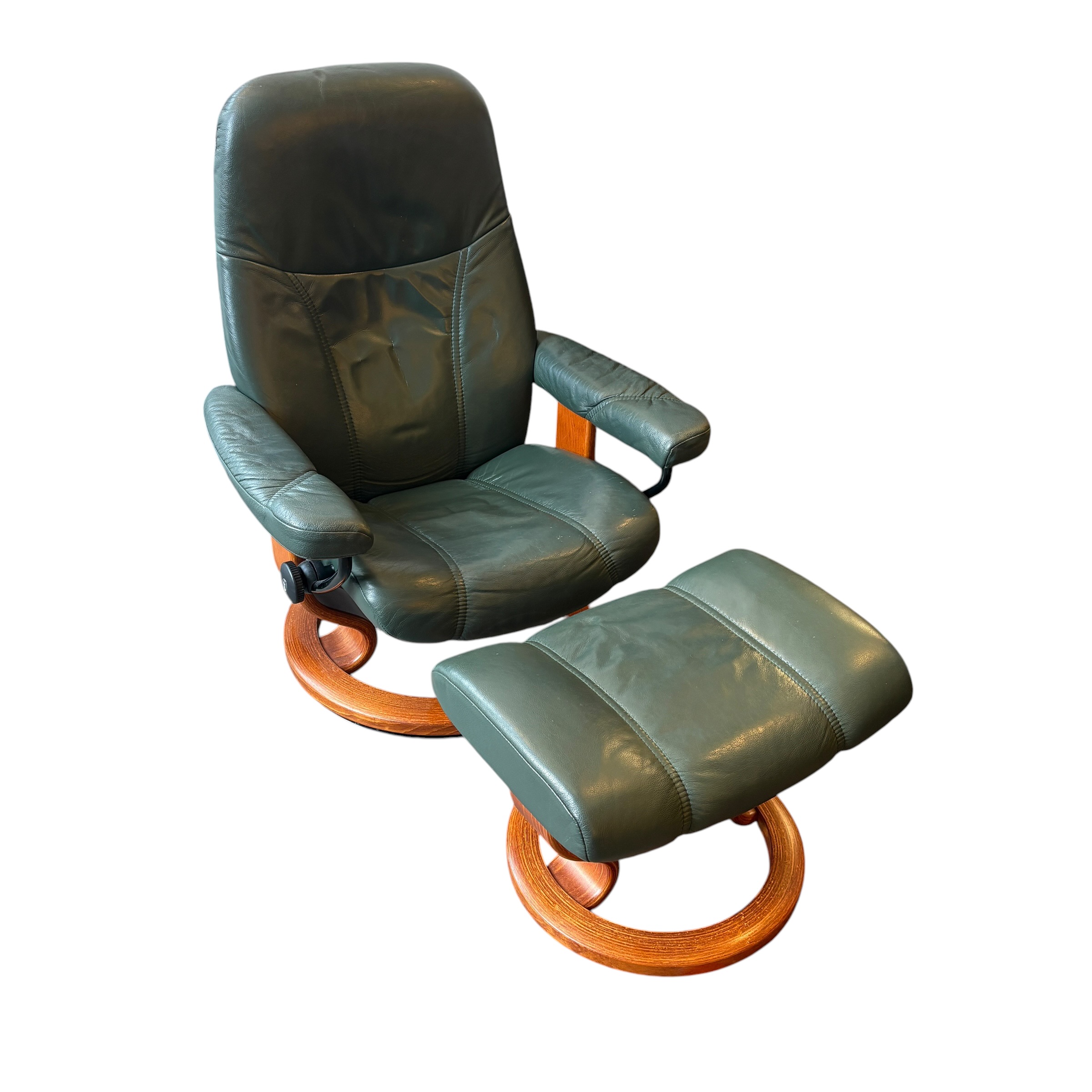 Green Leather Stressless Chair with Ottoman - Coast Consignment - image 1