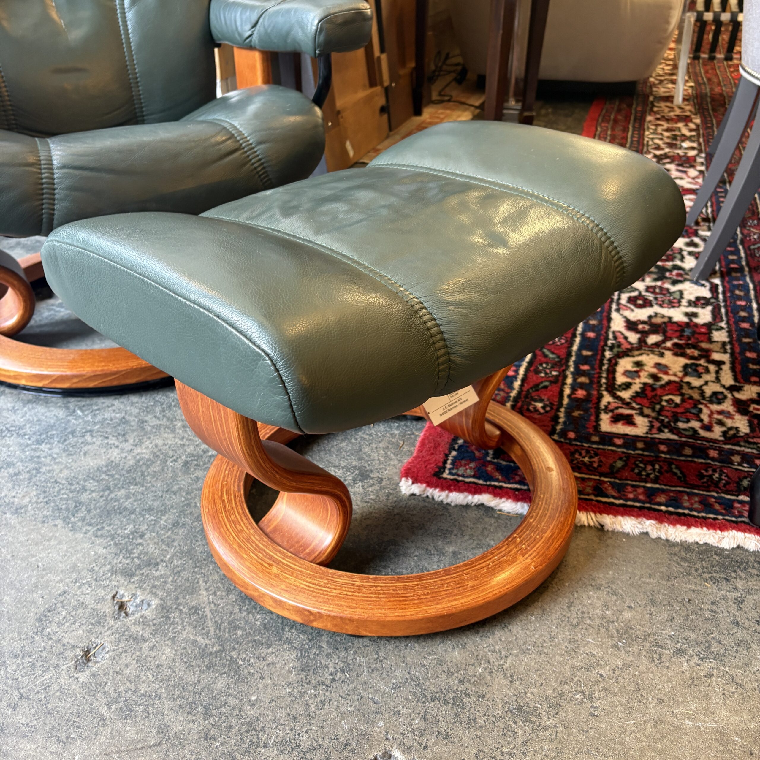Green Leather Stressless Chair with Ottoman - Coast Consignment