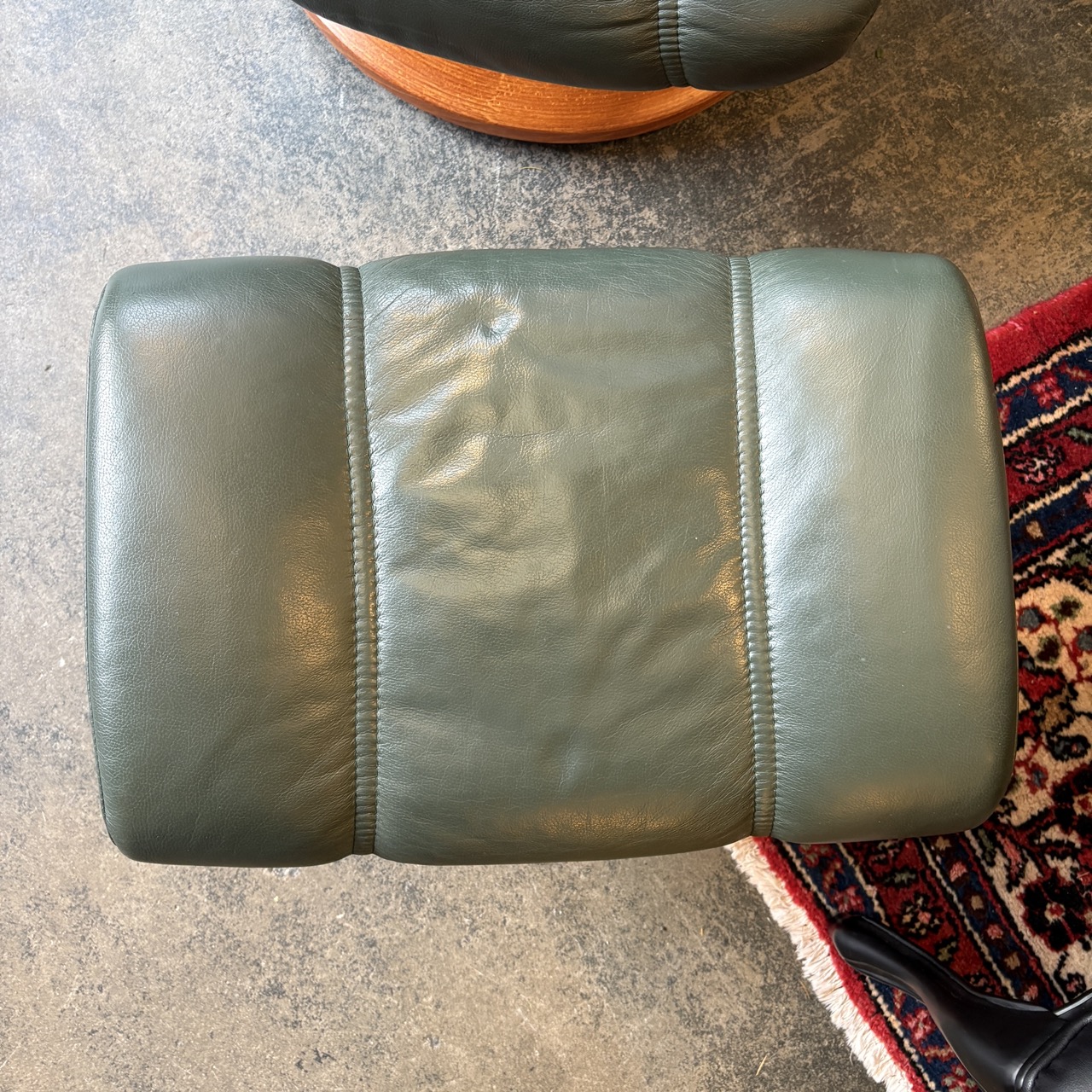 Green Leather Stressless Chair with Ottoman - Coast Consignment