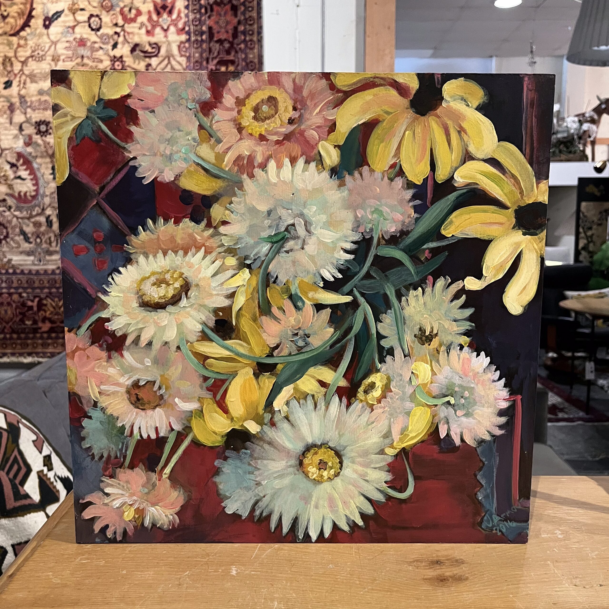 Joann Armour "Strawflowers on Carpet" Original Artwork - Coast Consignment