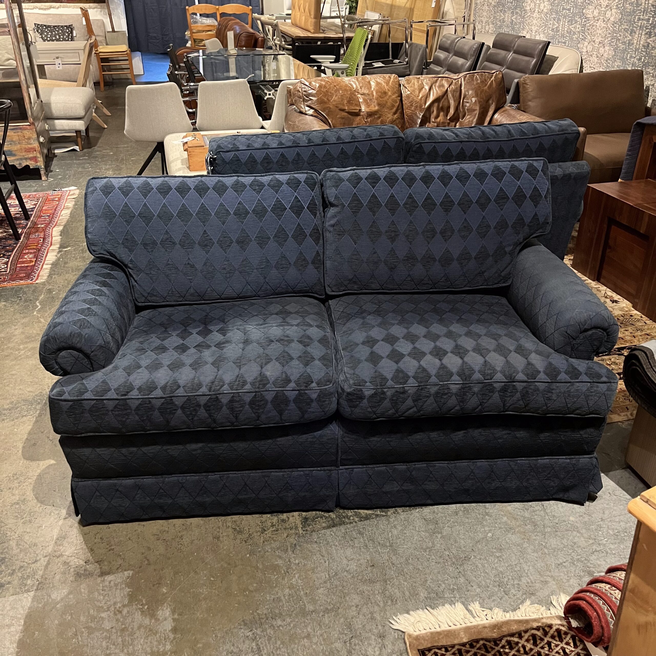 Blue Harlequin Print Loveseat - Coast Consignment