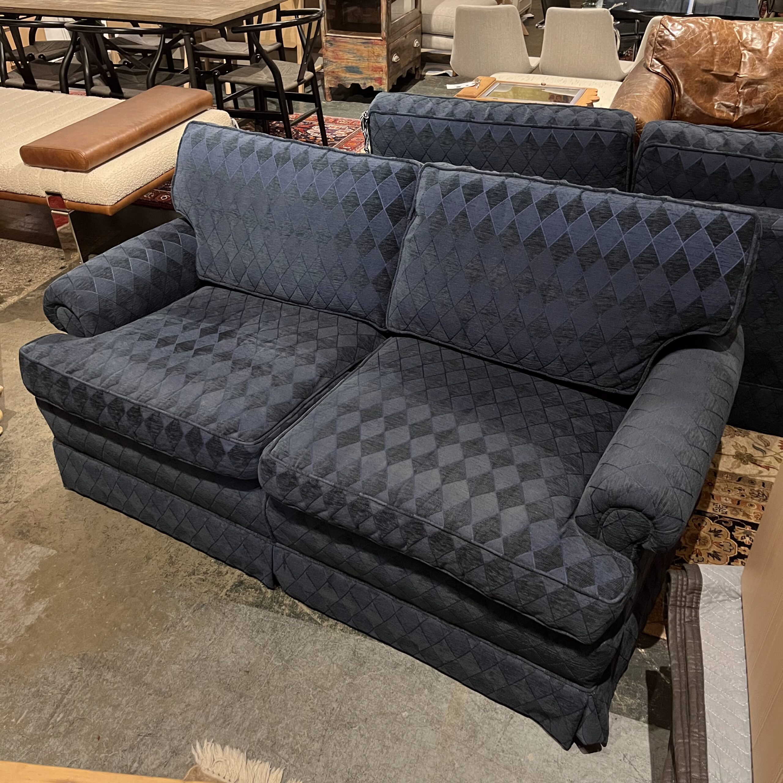 Blue Harlequin Print Loveseat - Coast Consignment