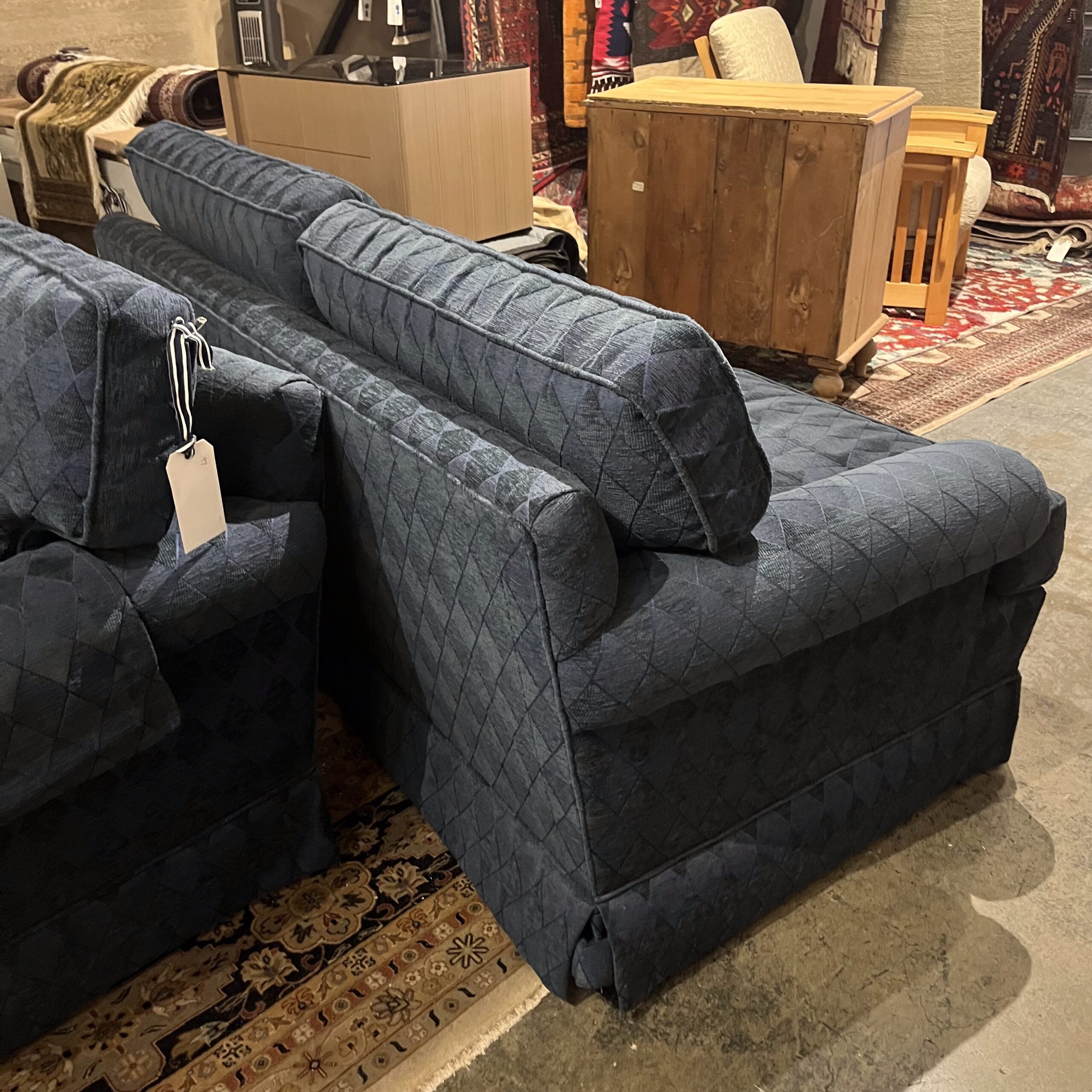 Blue Harlequin Print Loveseat - Coast Consignment