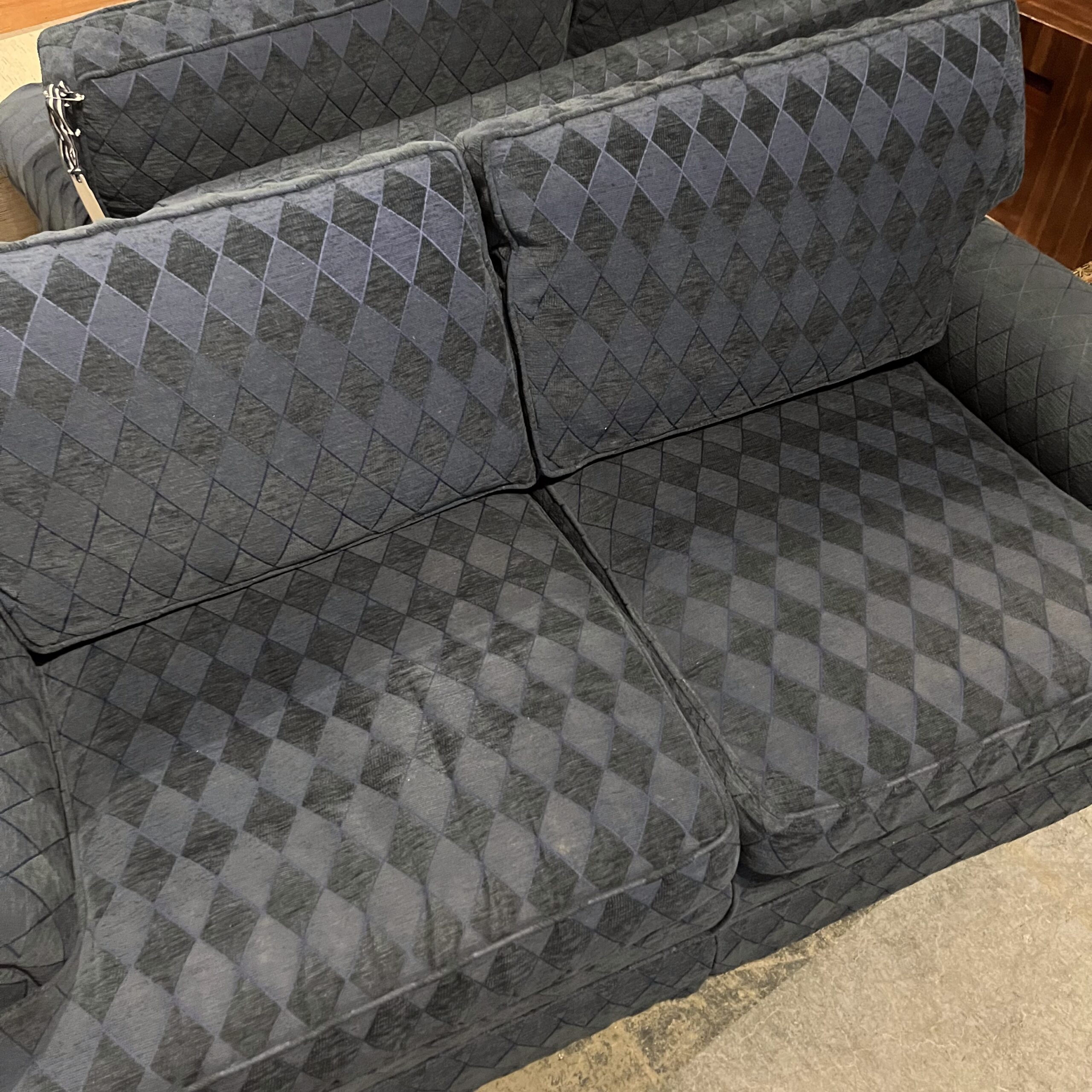Blue Harlequin Print Loveseat - Coast Consignment